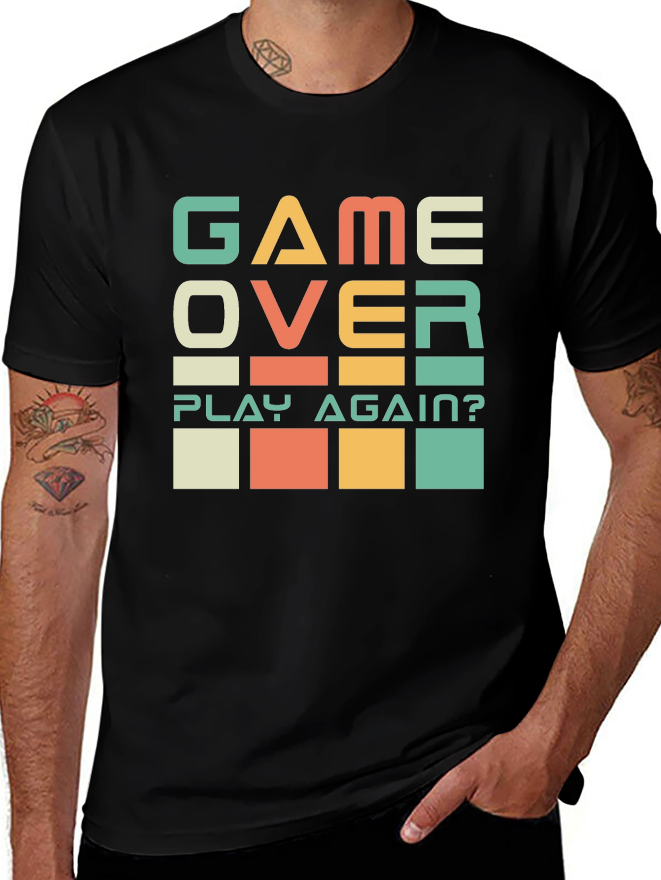 Game Over? Play Again? Black Graphic T-Shirt