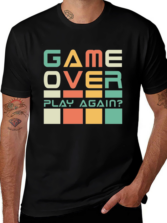Game Over? Play Again? Black Graphic T-Shirt