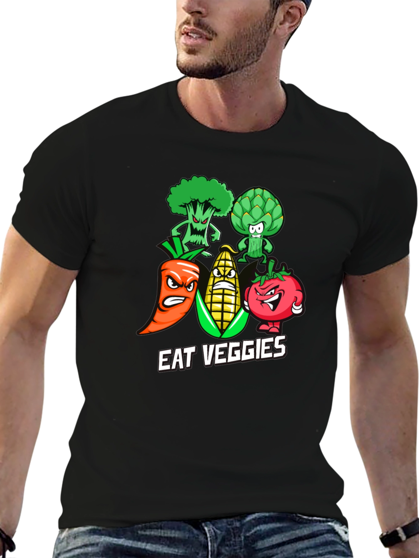 Eat Veggies Graphic T-Shirt - Black