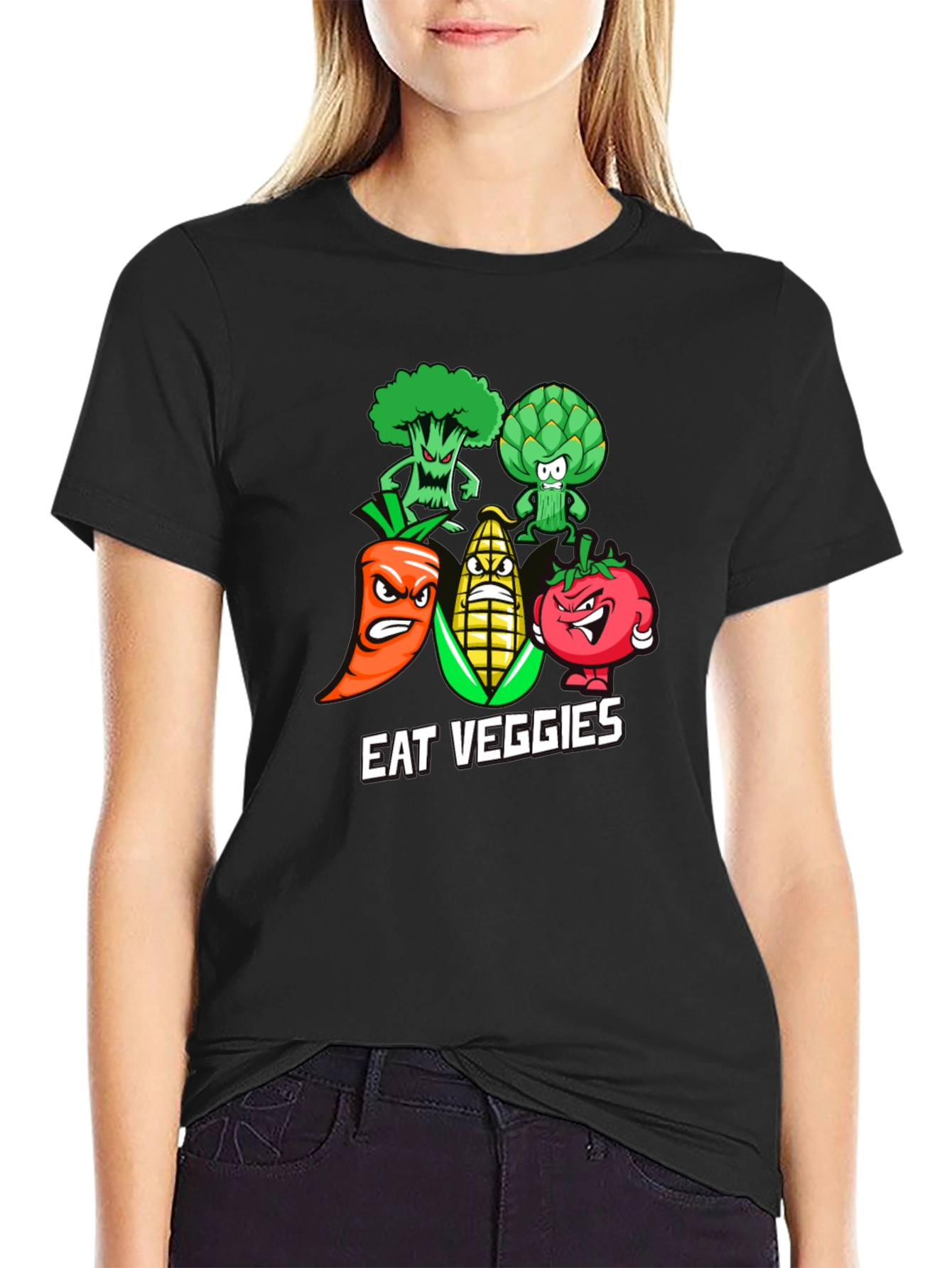 Eat Veggies Graphic T-Shirt - Black