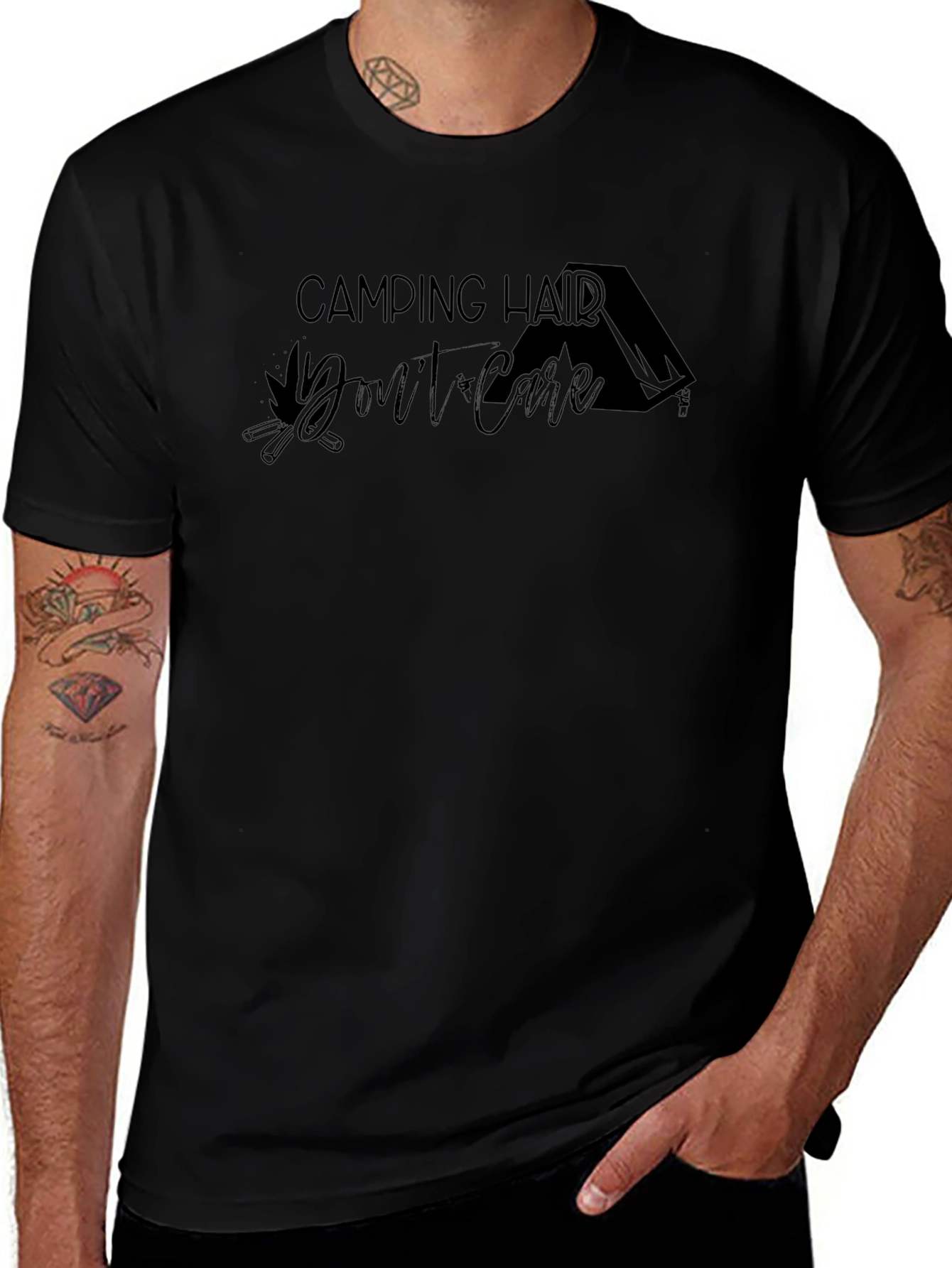 Camping Hair Dont Care Black Tee