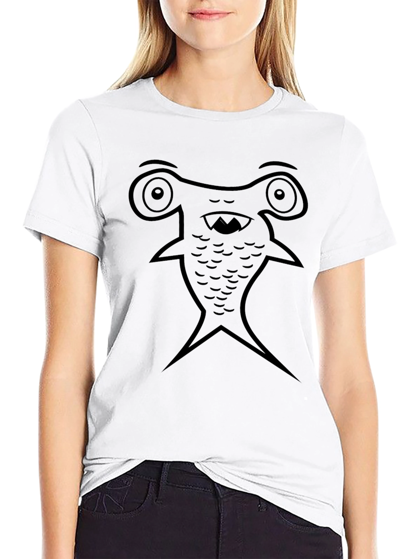 Cartoon Hammerhead Shark Black T-Shirt
