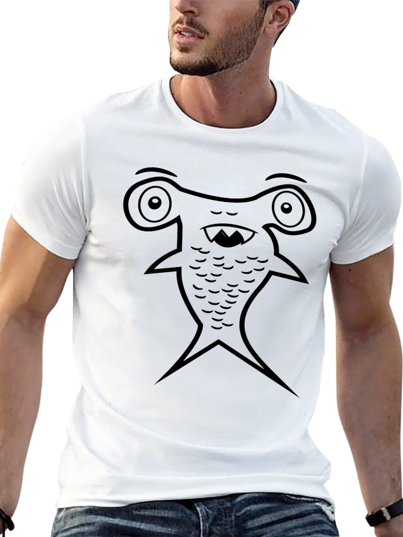 Cartoon Hammerhead Shark Black T-Shirt