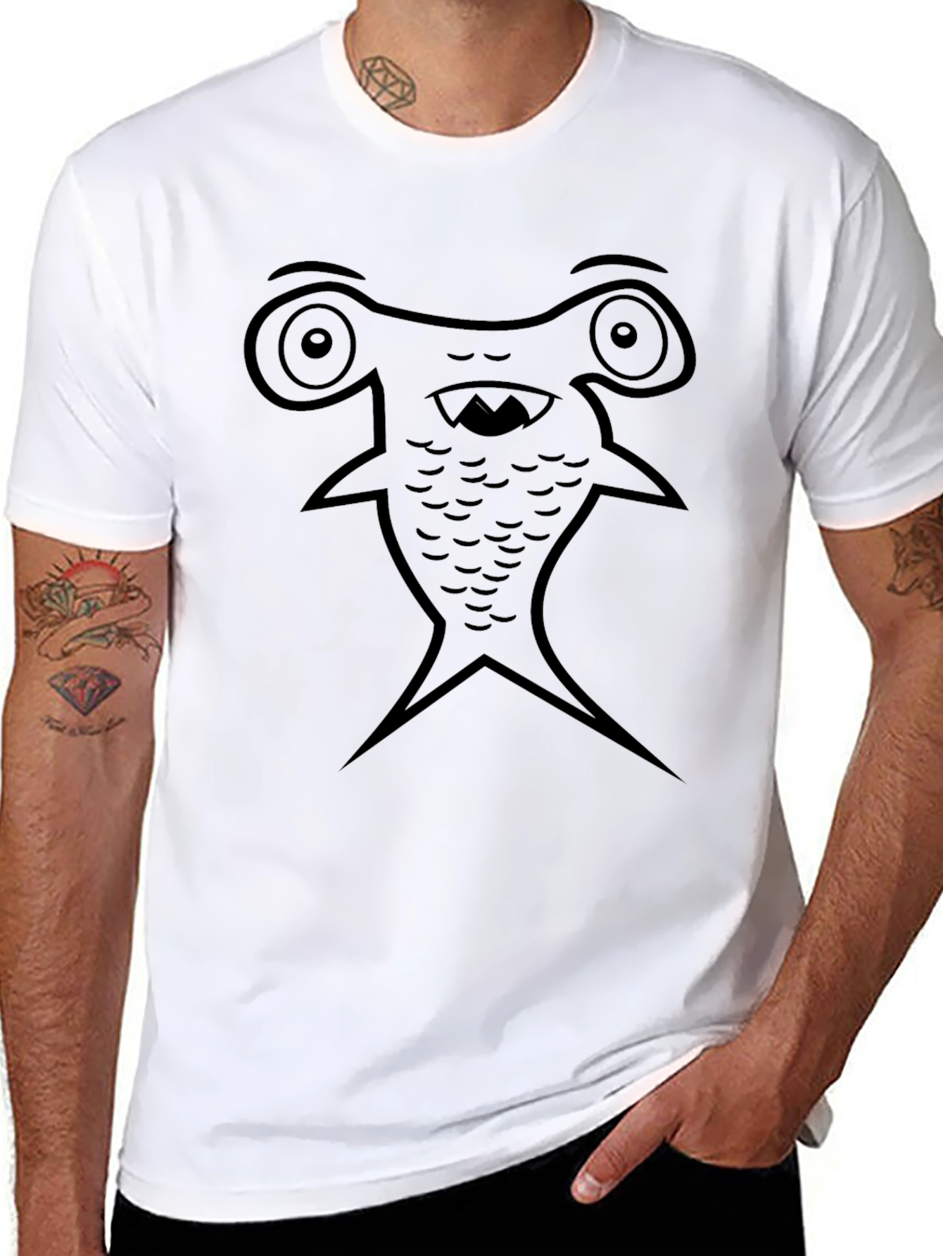 Cartoon Hammerhead Shark Black T-Shirt
