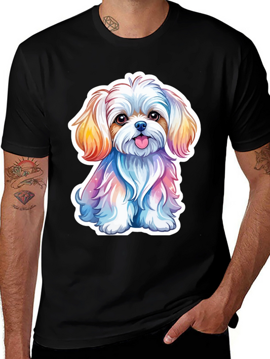 Cute Colorful Puppy Graphic Tee - Unisex Black T-Shirt