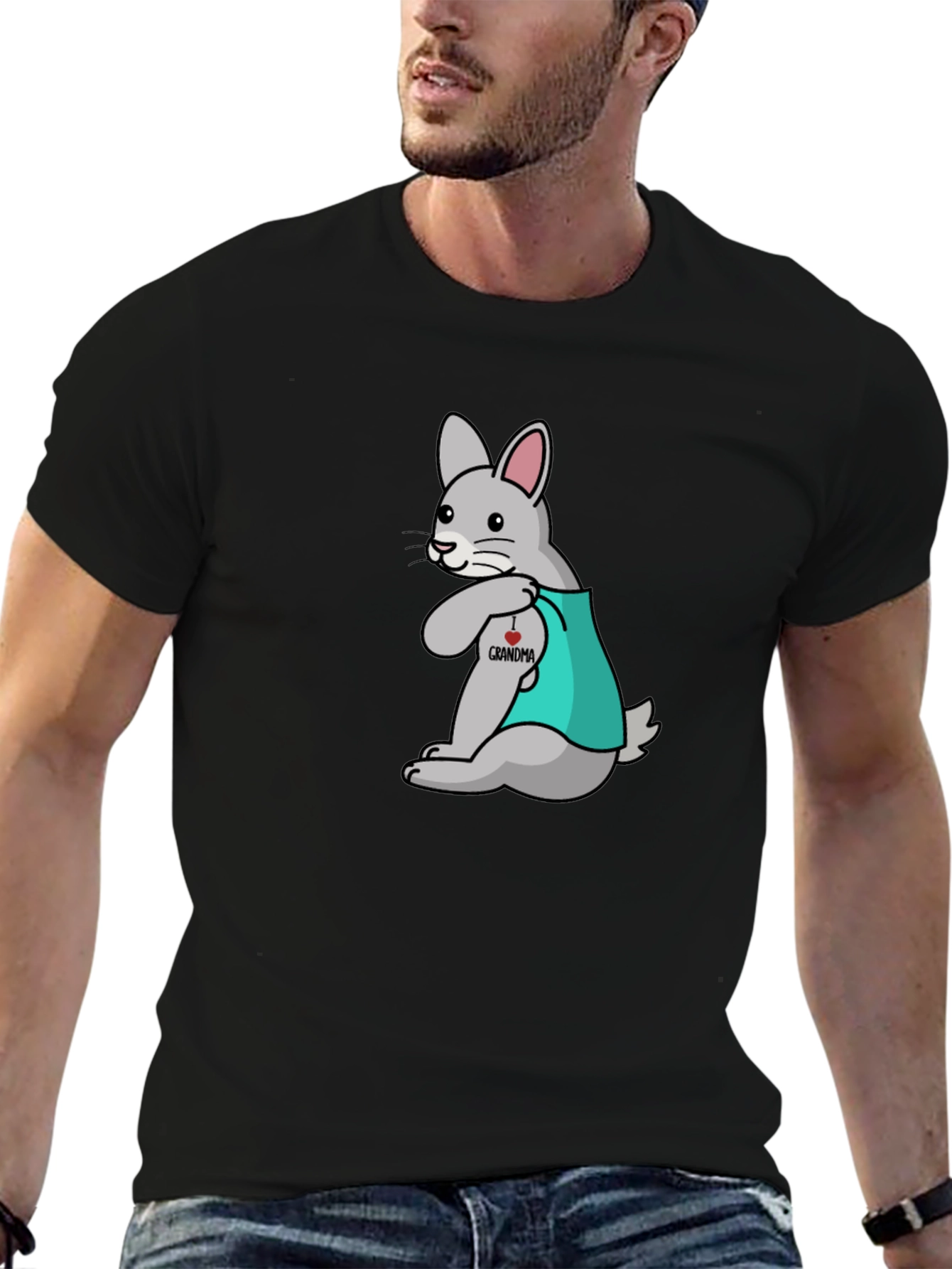 Bunny I Heart Grandma Black T-Shirt