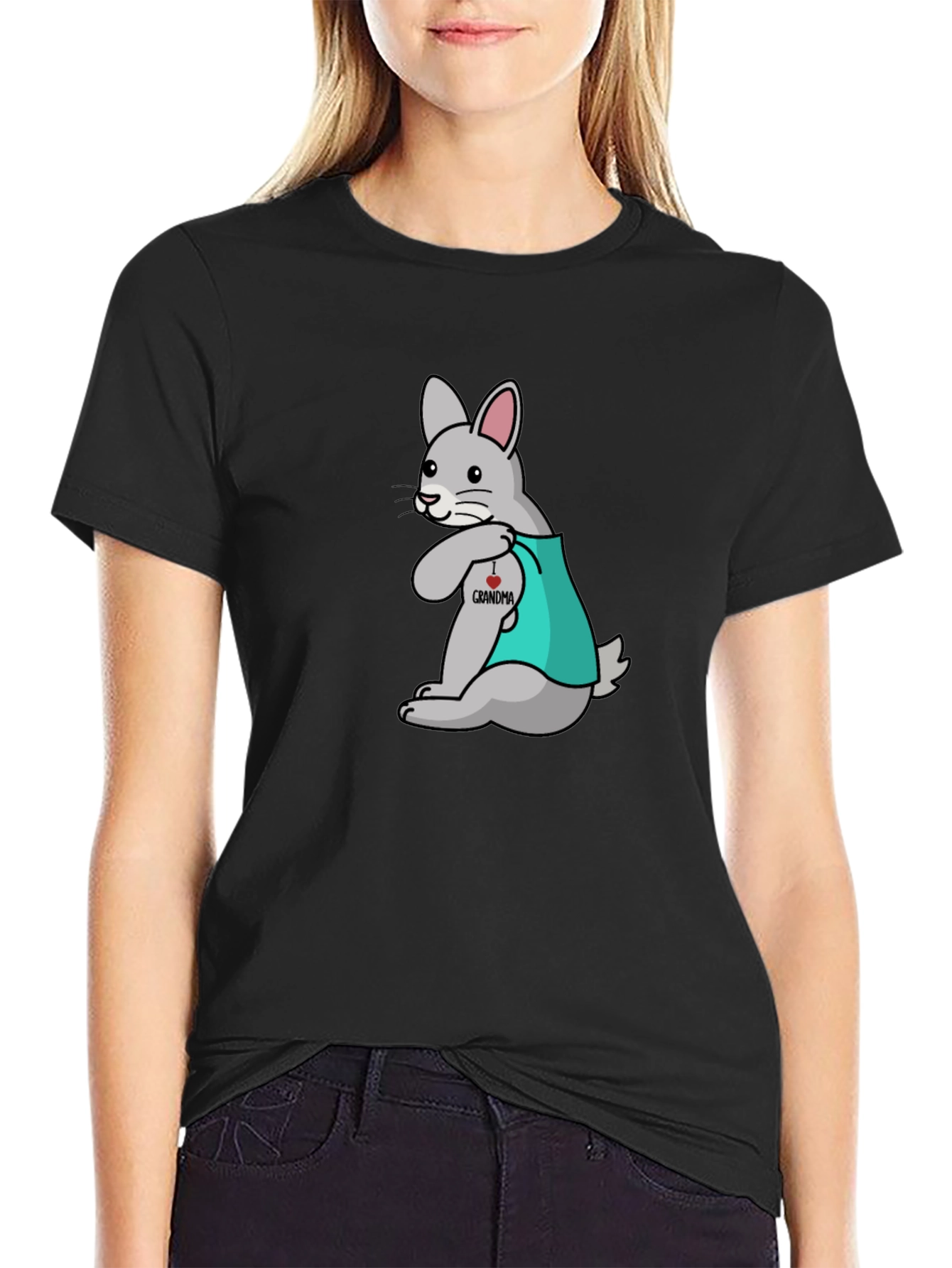 Bunny I Heart Grandma Black T-Shirt