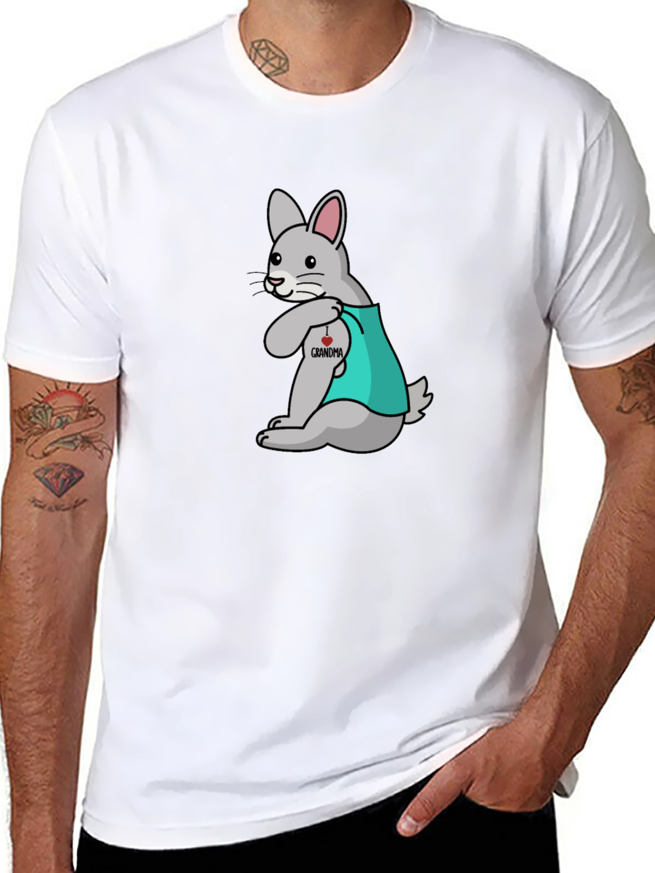 Bunny I Heart Grandma Black T-Shirt