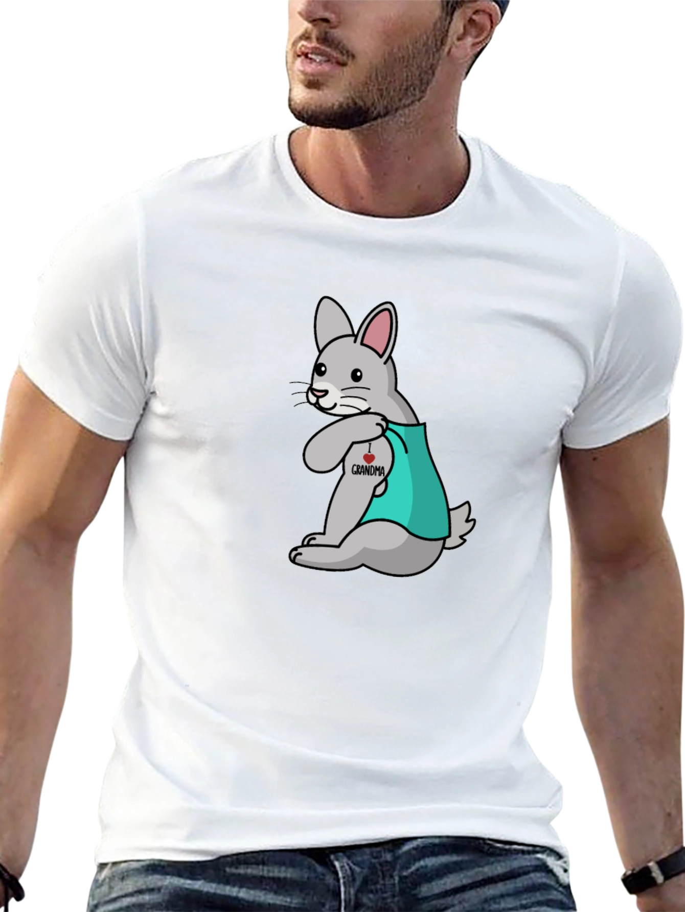 Bunny I Heart Grandma Black T-Shirt