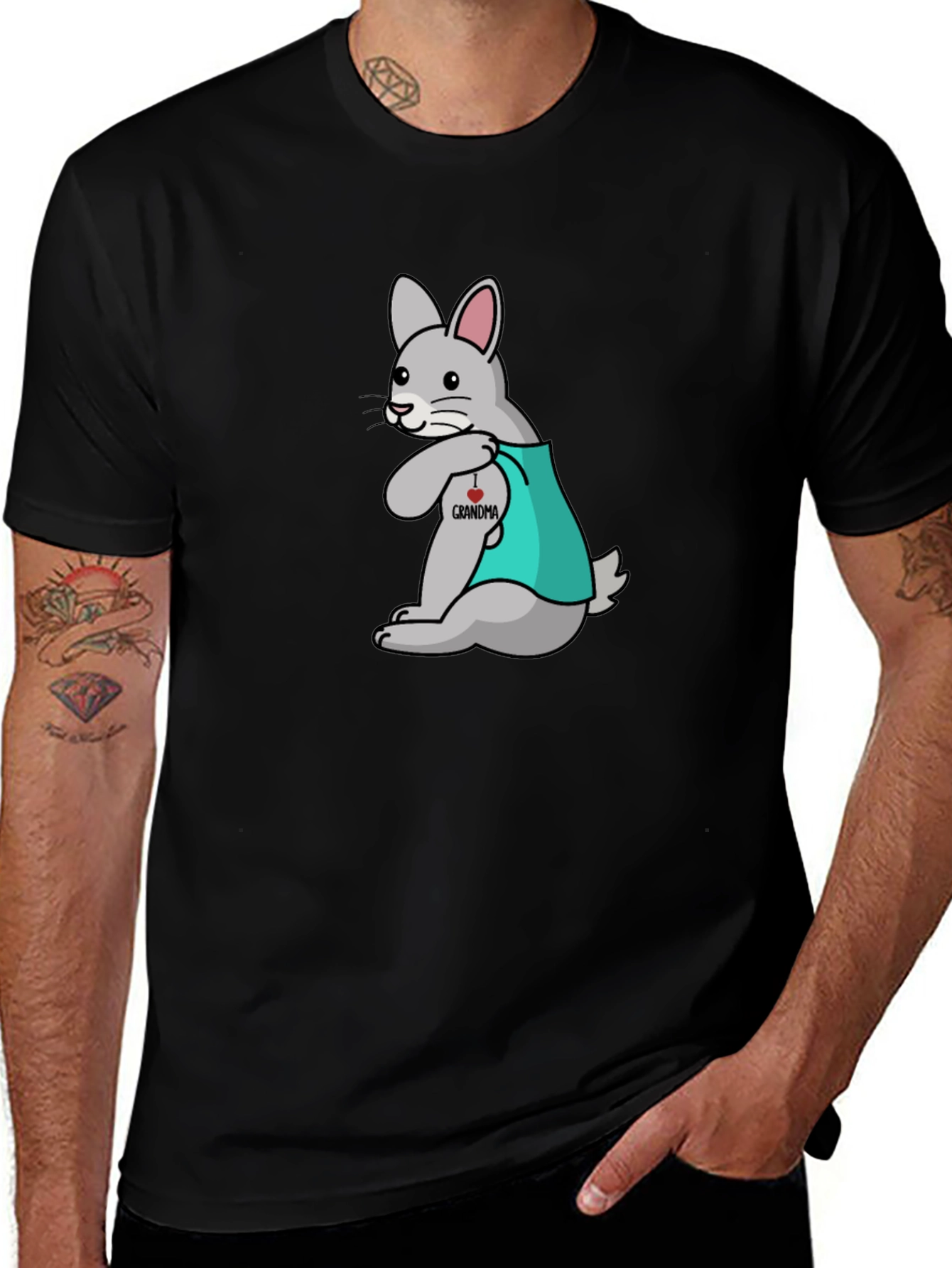 Bunny I Heart Grandma Black T-Shirt