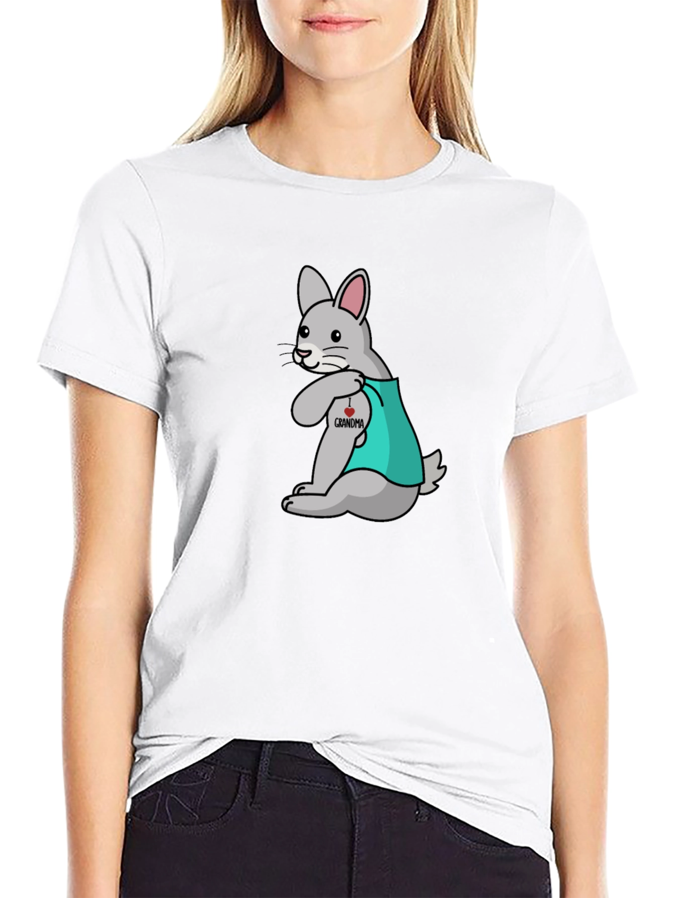 Bunny I Heart Grandma Black T-Shirt