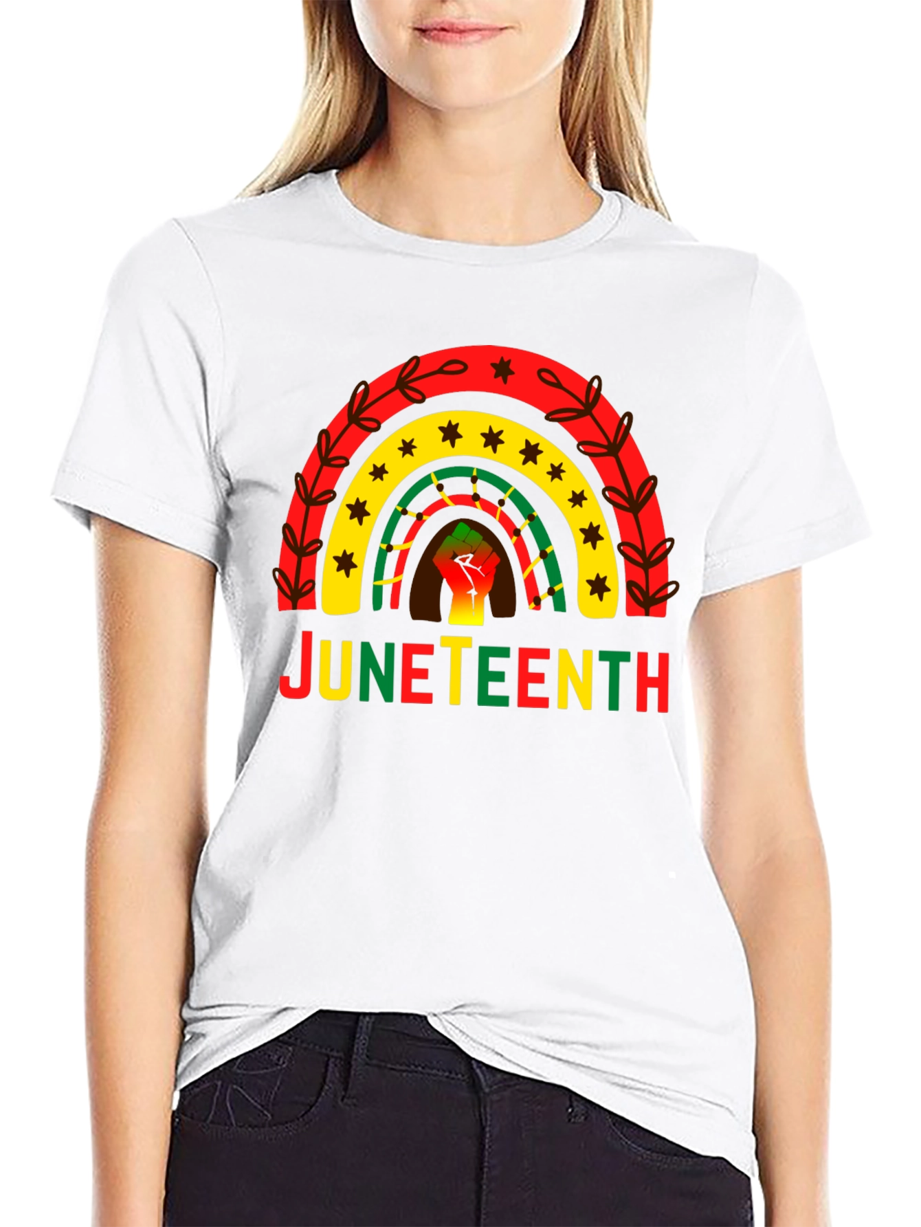 Juneteenth Rainbow Fist Graphic T-Shirt