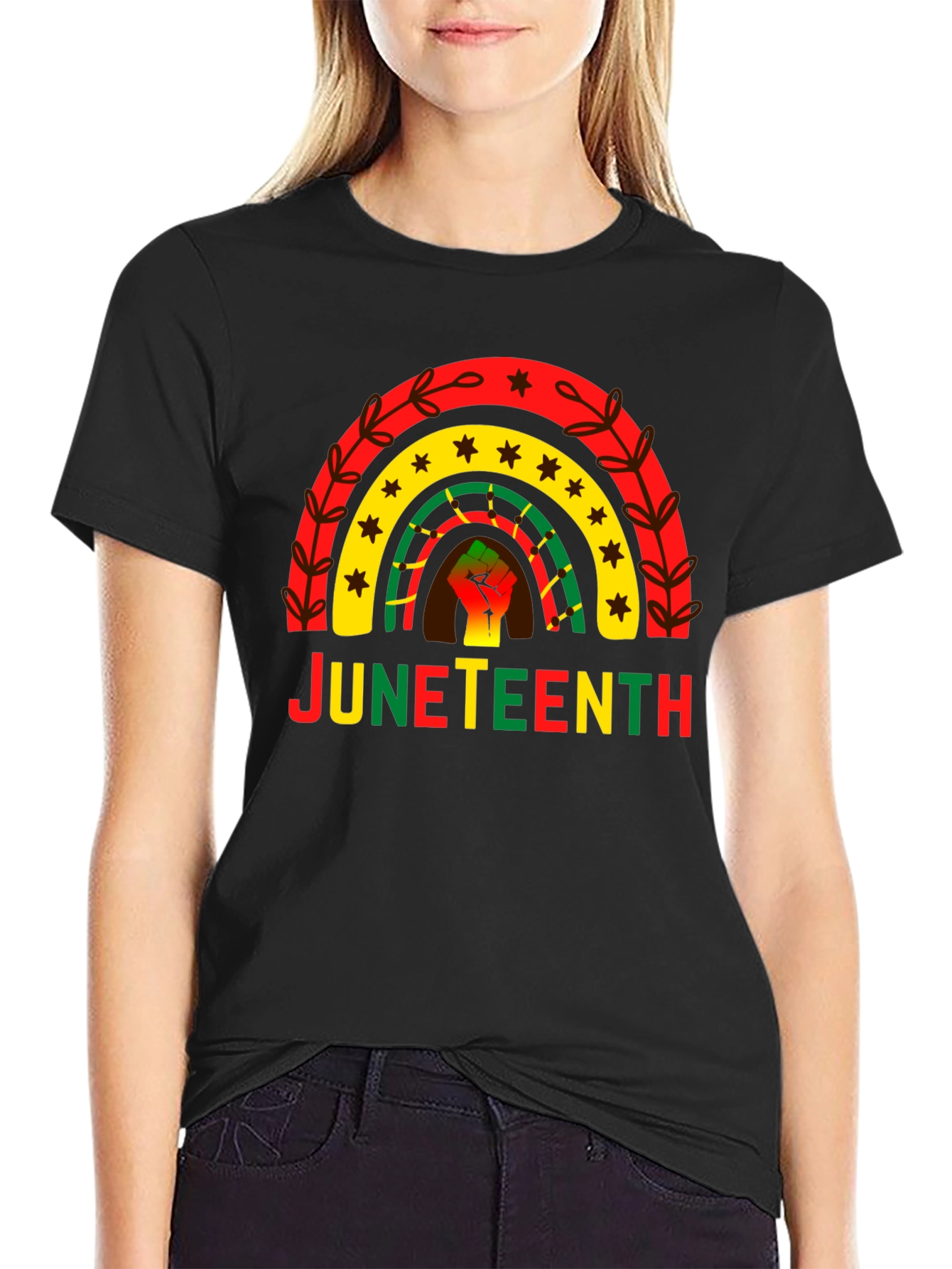 Juneteenth Rainbow Fist Graphic T-Shirt