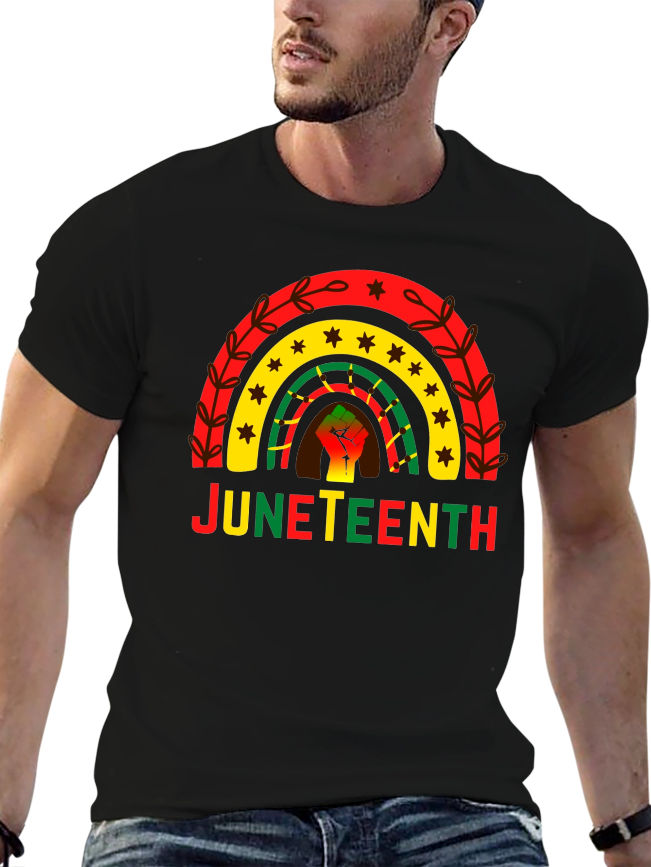 Juneteenth Rainbow Fist Graphic T-Shirt