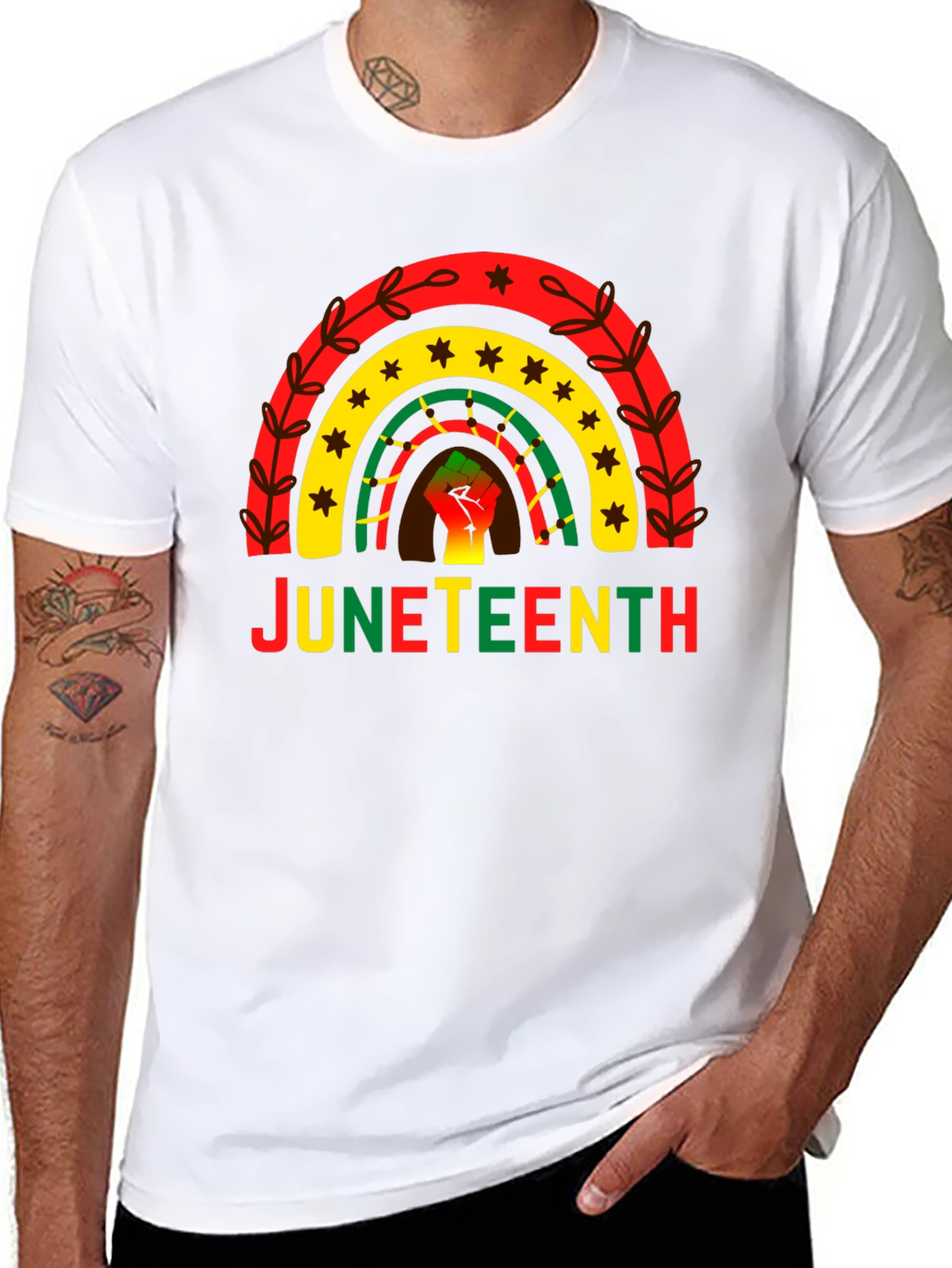 Juneteenth Rainbow Fist Graphic T-Shirt