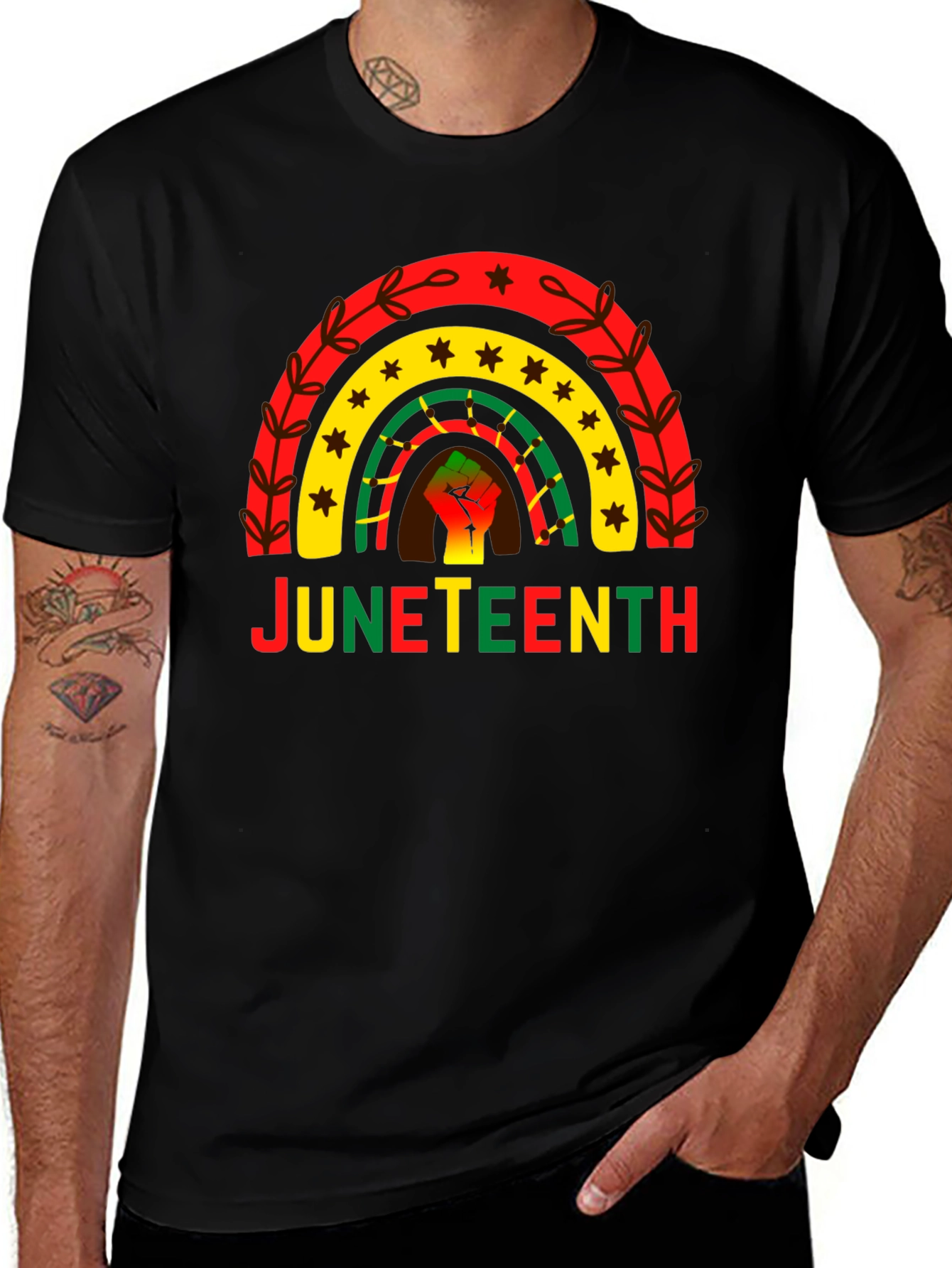 Juneteenth Rainbow Fist Graphic T-Shirt