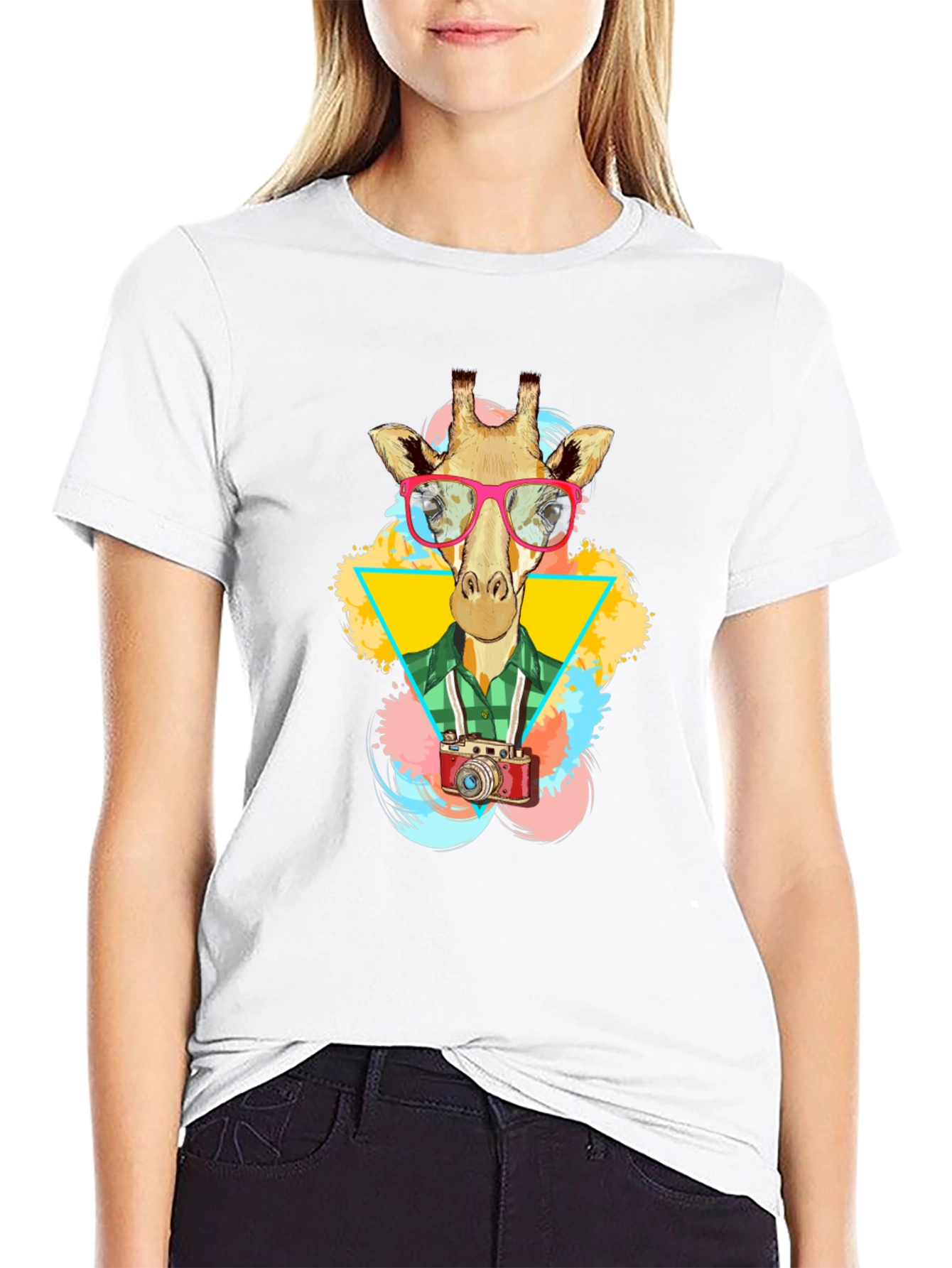 Giraffe Photographer Graphic T-Shirt - Mens Black Tee