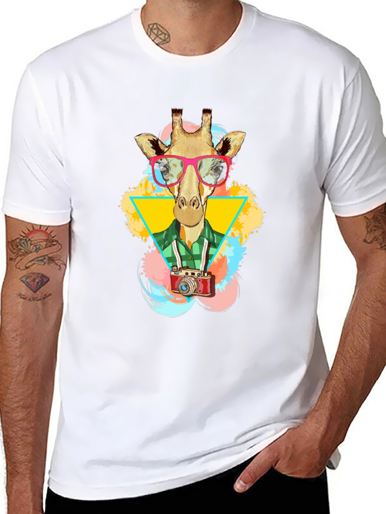 Giraffe Photographer Graphic T-Shirt - Mens Black Tee
