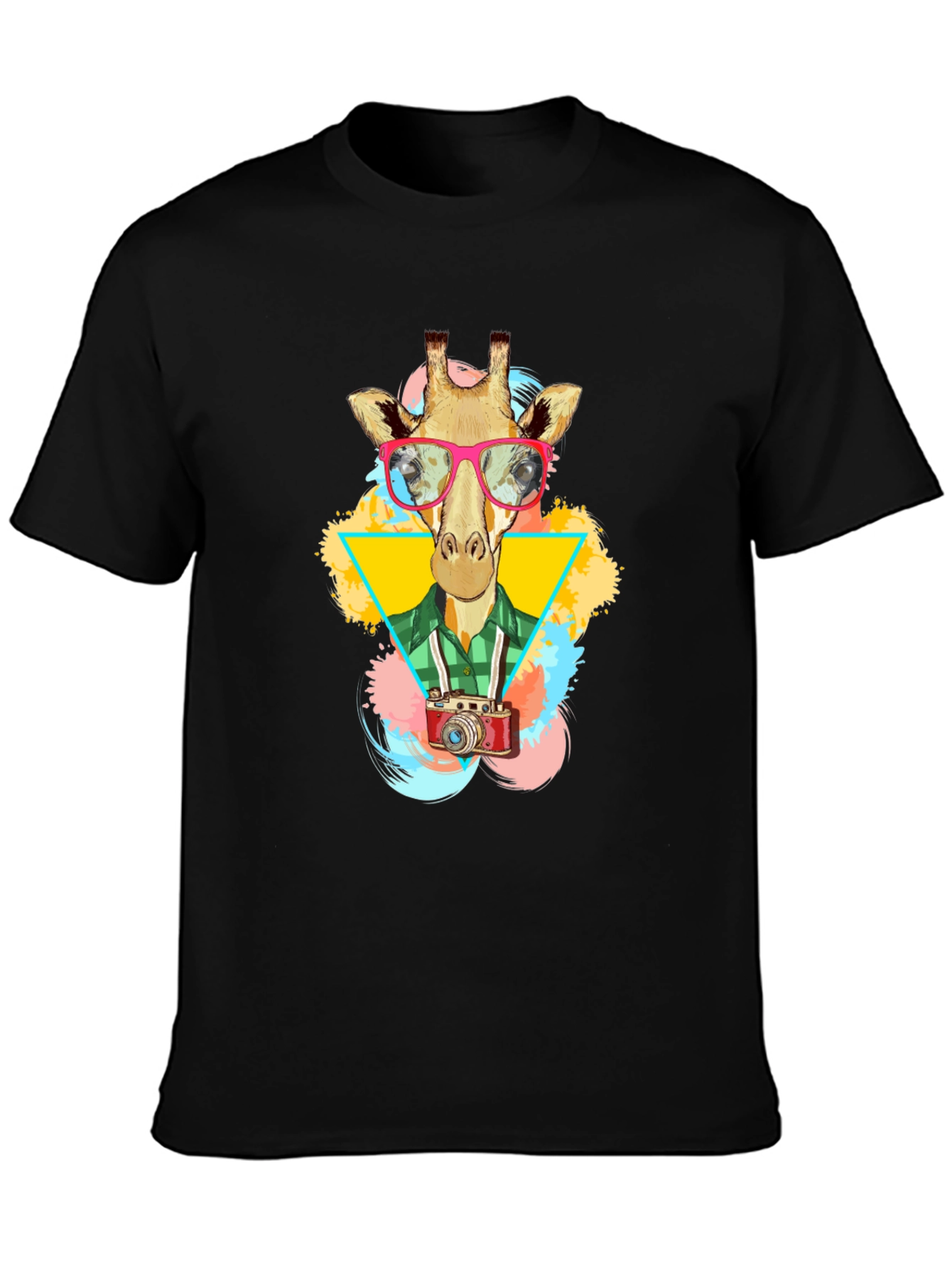 Giraffe Photographer Graphic T-Shirt - Mens Black Tee
