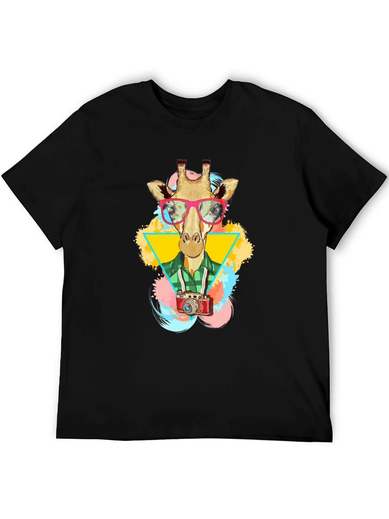Giraffe Photographer Graphic T-Shirt - Mens Black Tee