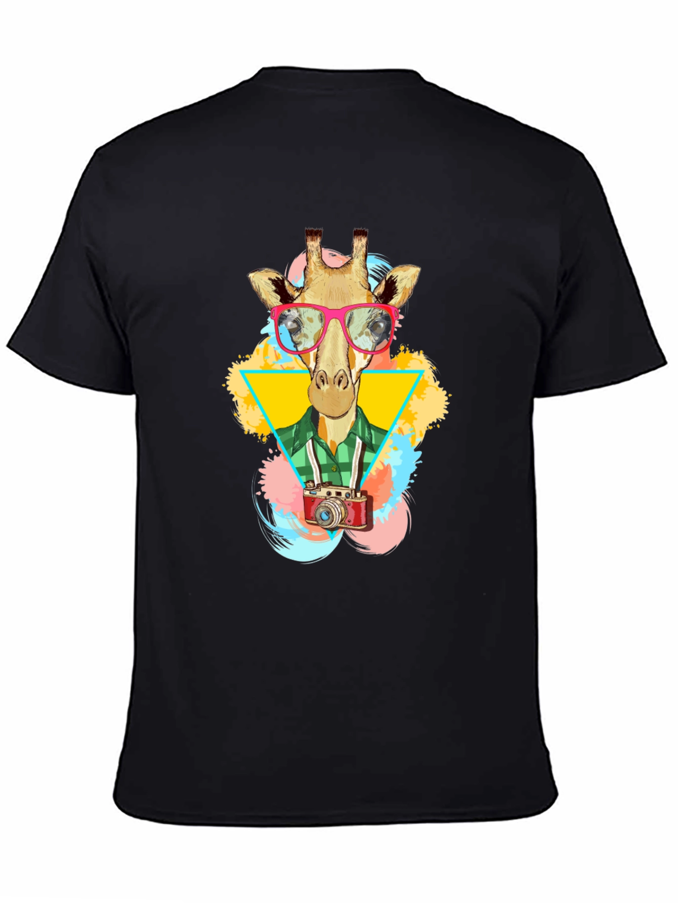 Giraffe Photographer Graphic T-Shirt - Mens Black Tee