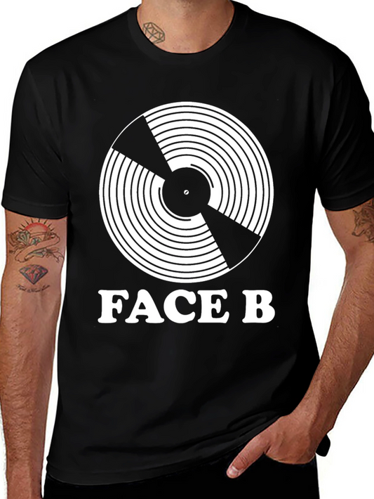 Face B Vinyl Record Graphic Tee - Black Cotton T-Shirt