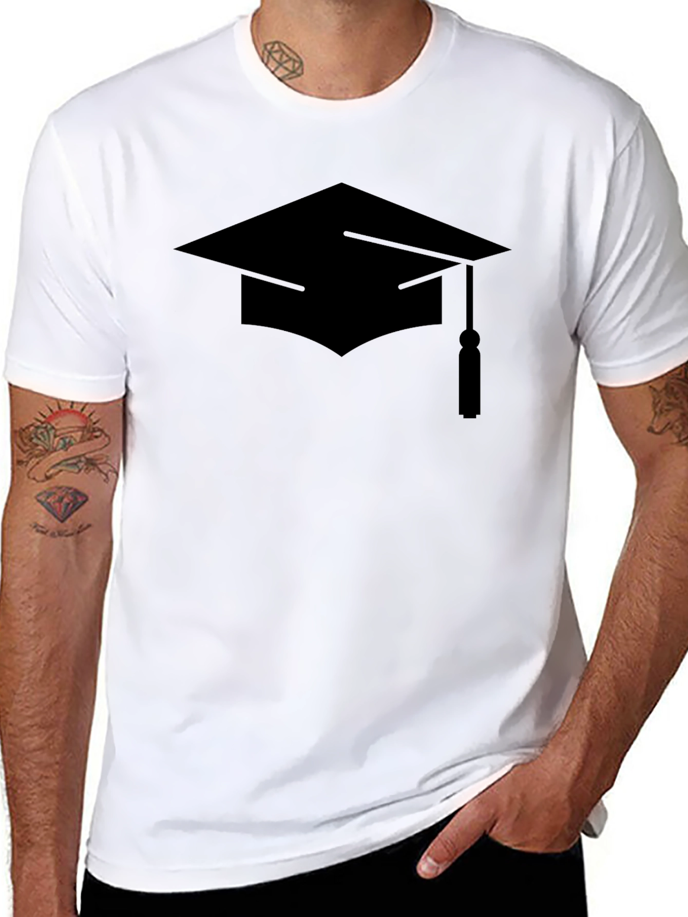 Graduation Cap Graphic Tee - Black