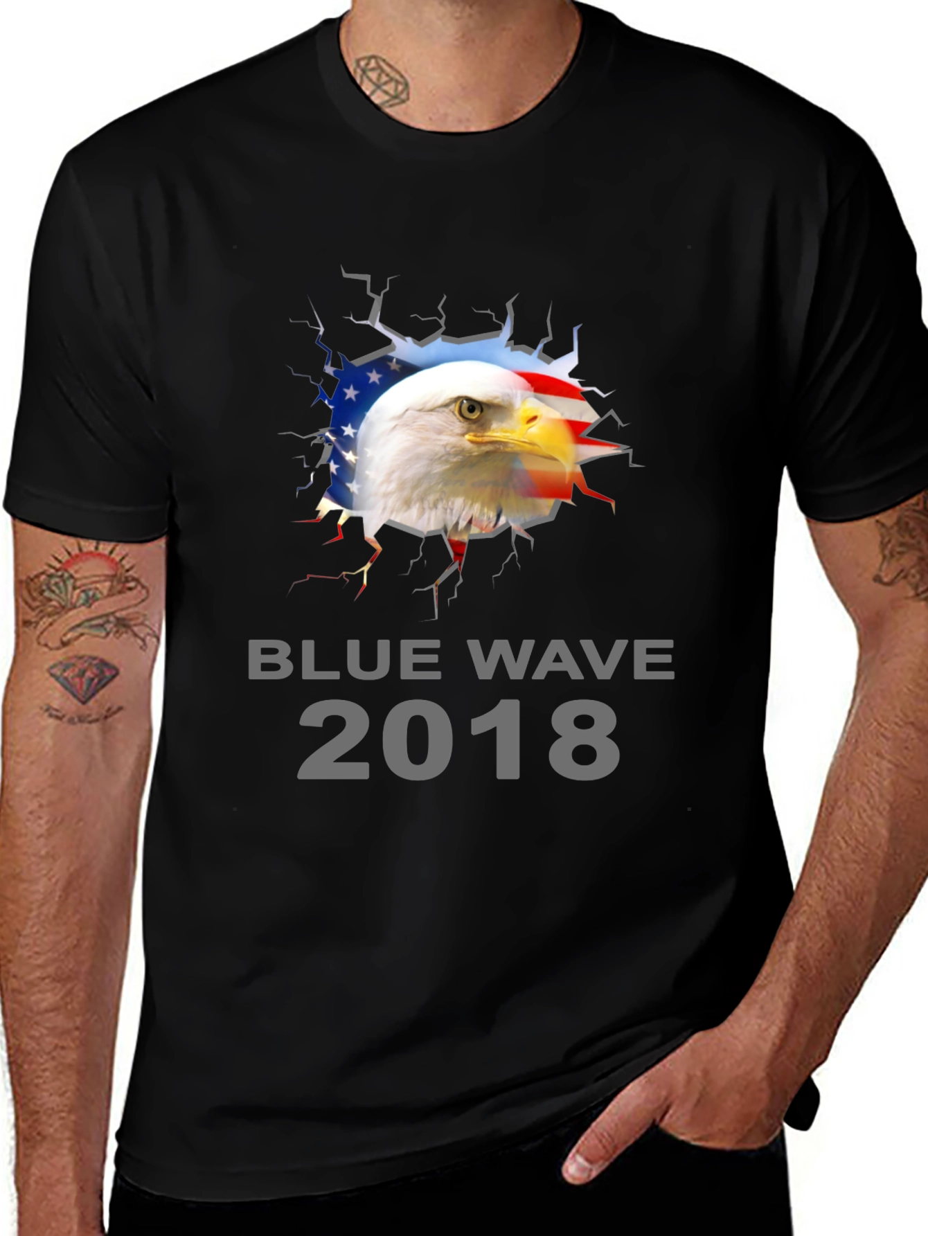 Blue Wave 2018 Eagle Patriotic Graphic T-Shirt