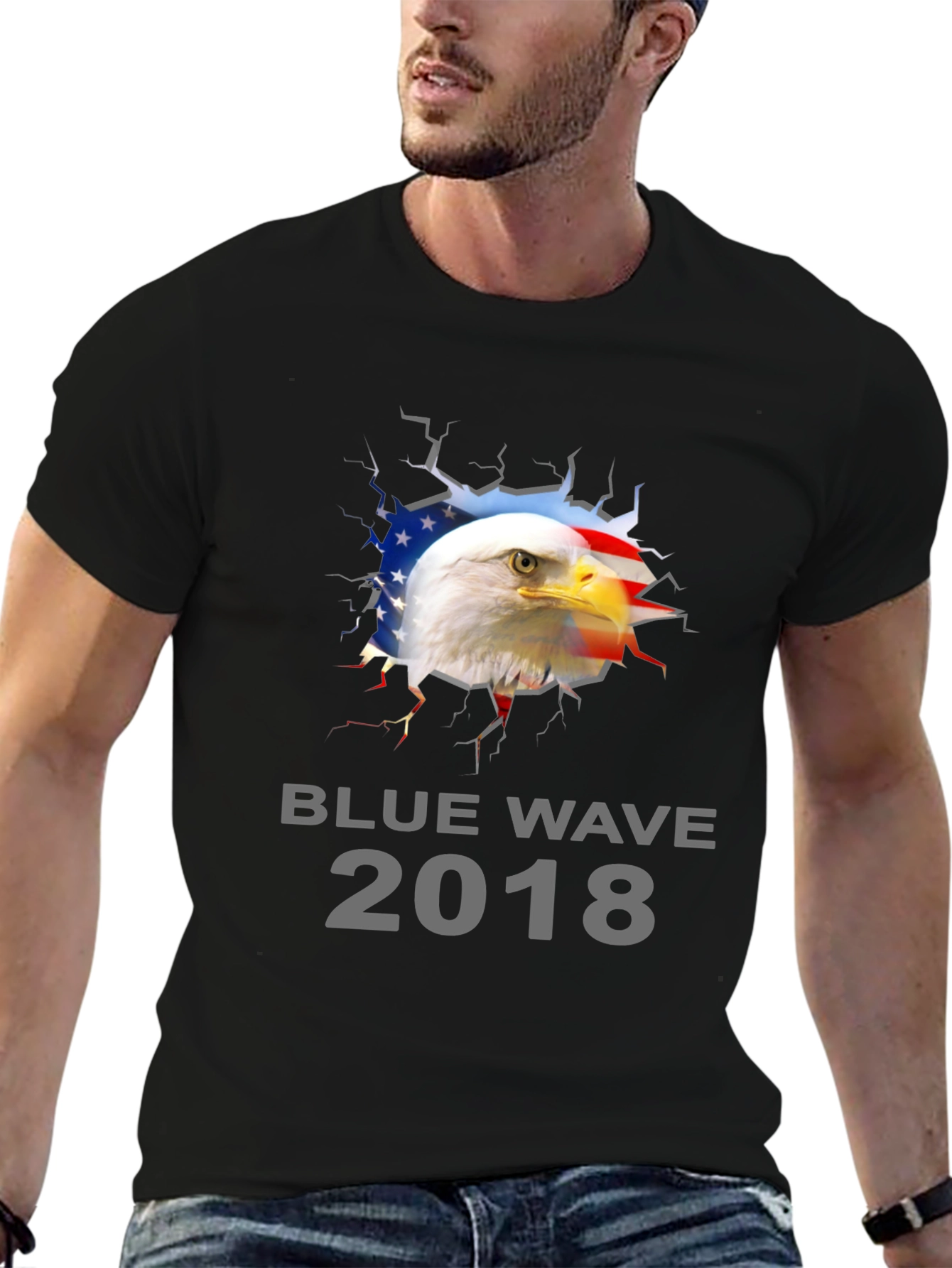 Blue Wave 2018 Eagle Patriotic Graphic T-Shirt