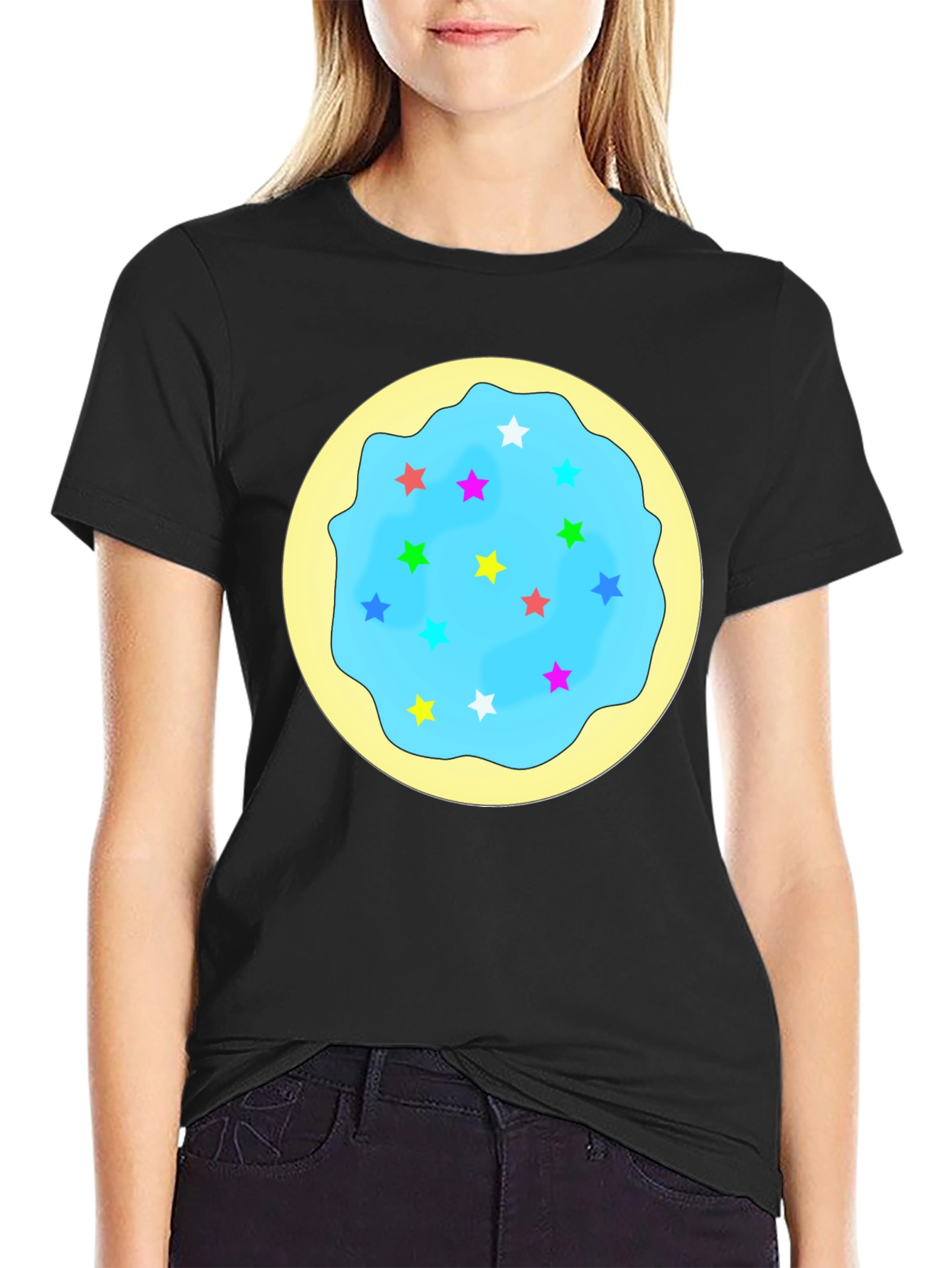 Star Cookie Graphic T-Shirt - Black Crew Neck Tee
