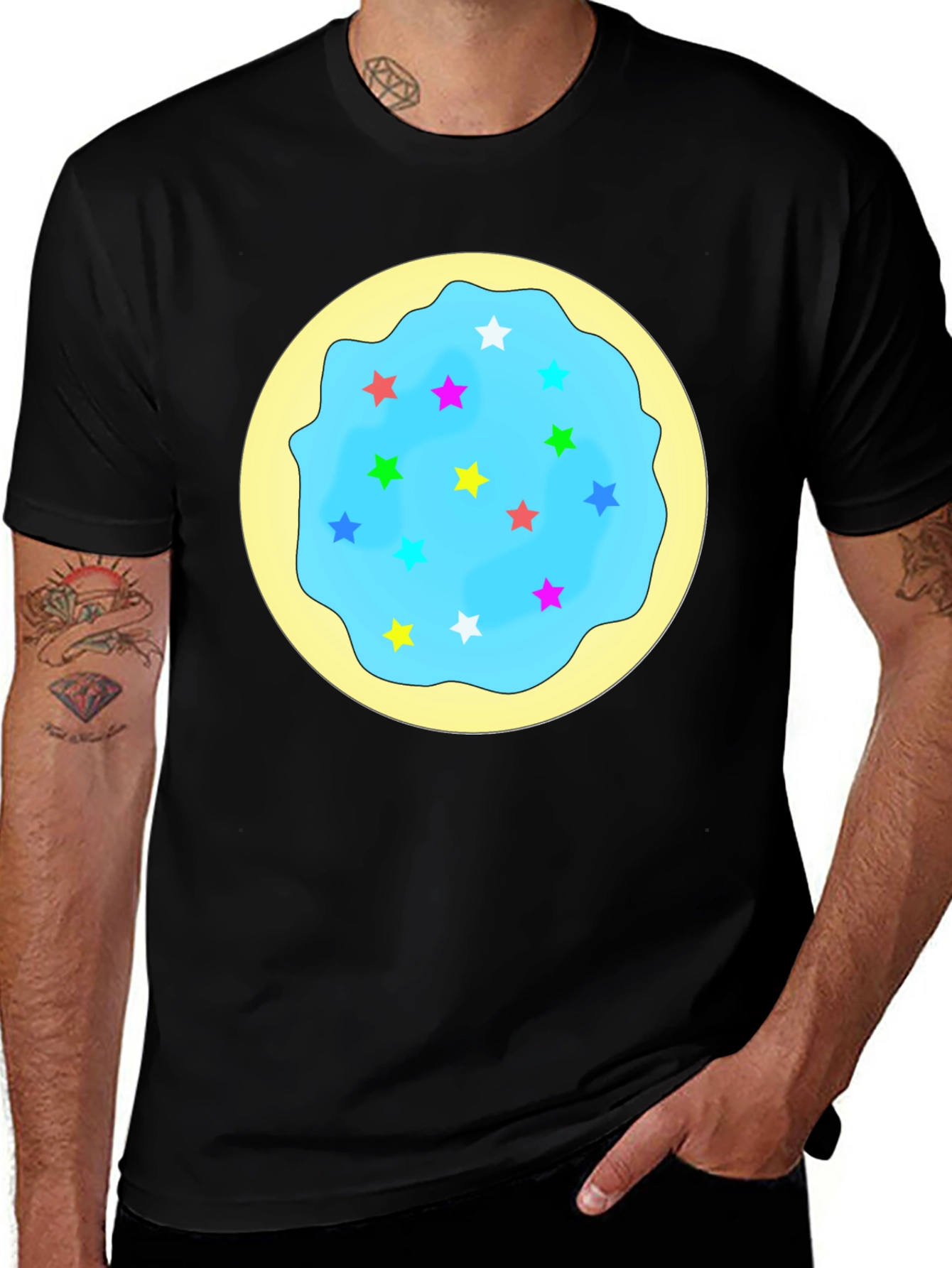 Star Cookie Graphic T-Shirt - Black Crew Neck Tee