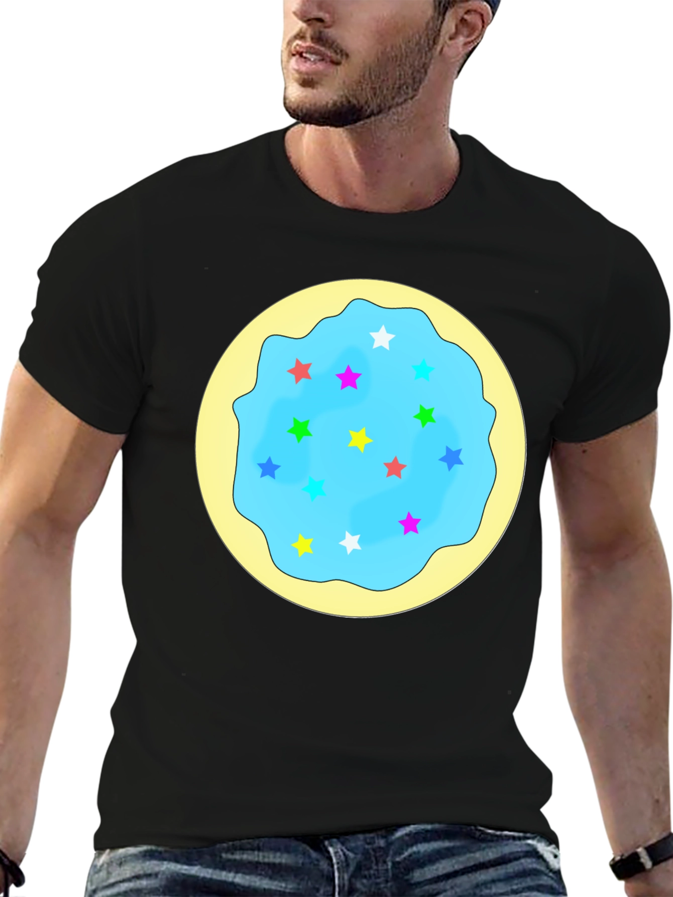 Star Cookie Graphic T-Shirt - Black Crew Neck Tee