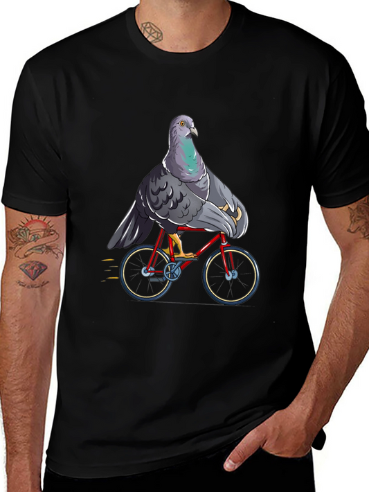Pigeon on a Bike Graphic Tee - Funny Animal Shirt
