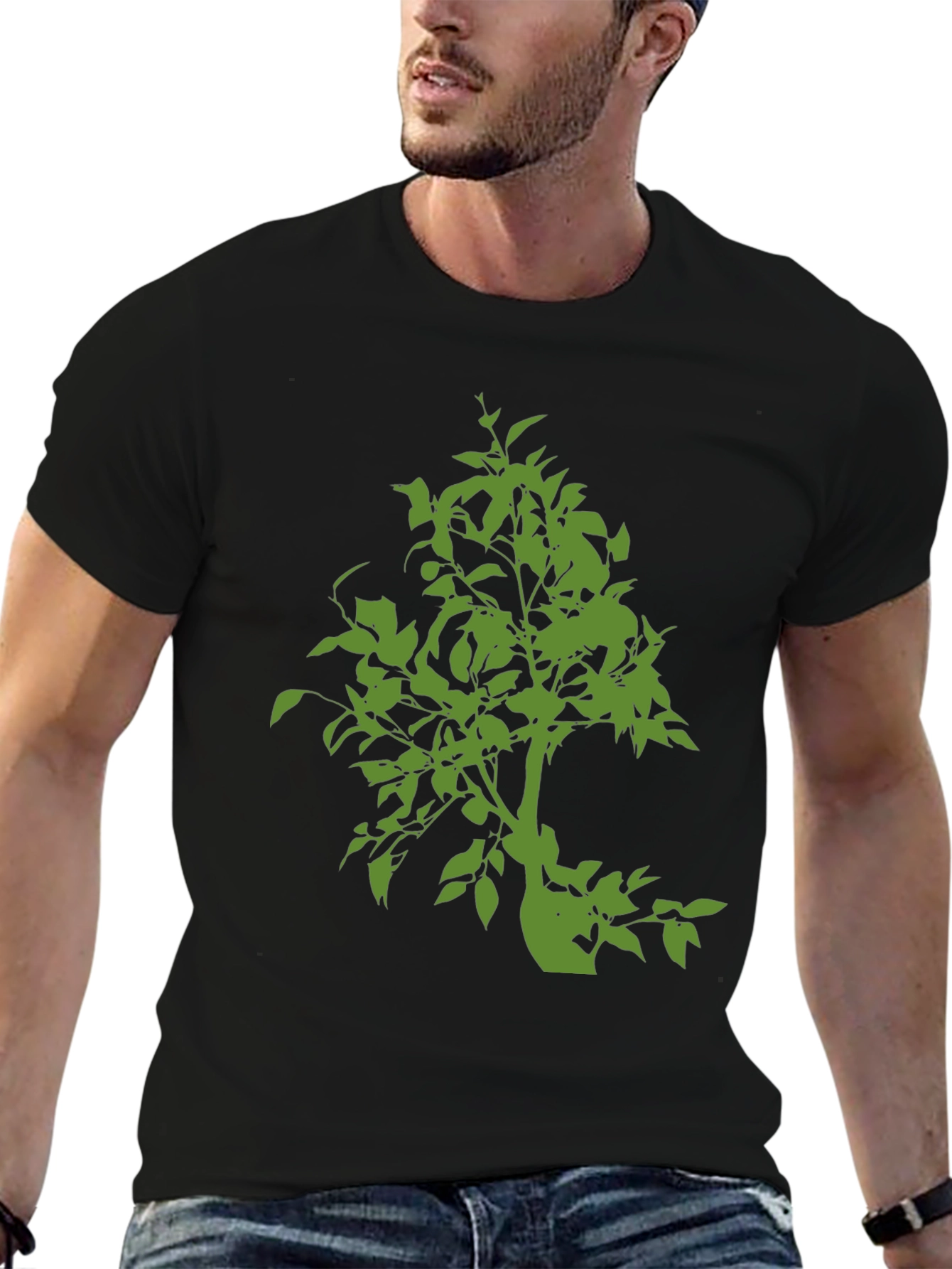 Green Tree Graphic Black T-Shirt