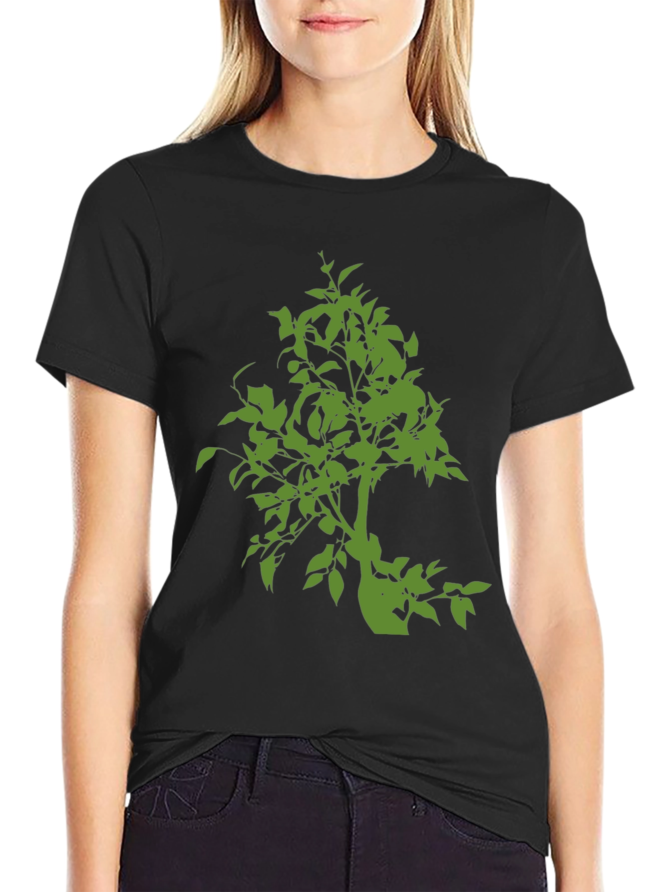 Green Tree Graphic Black T-Shirt