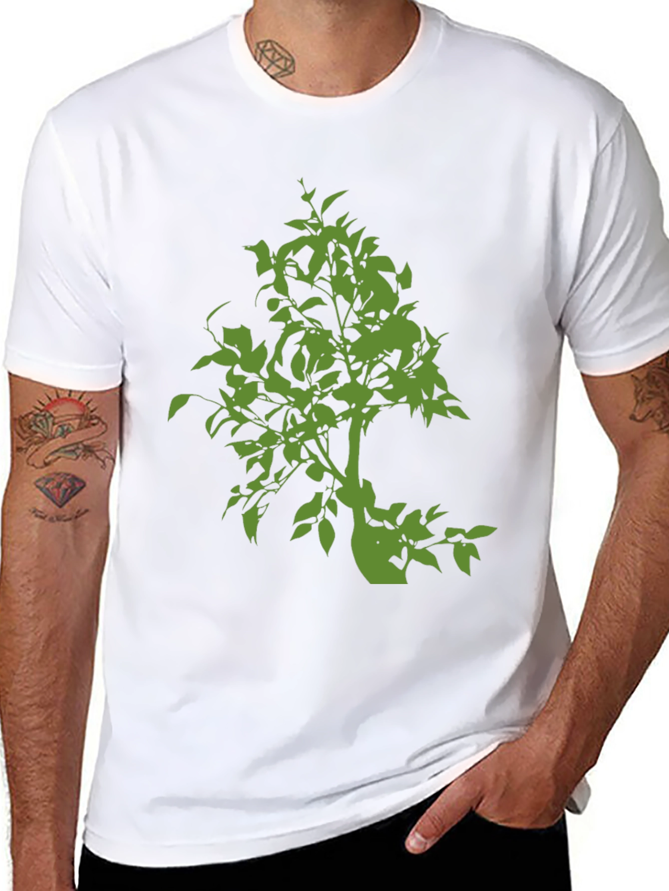 Green Tree Graphic Black T-Shirt