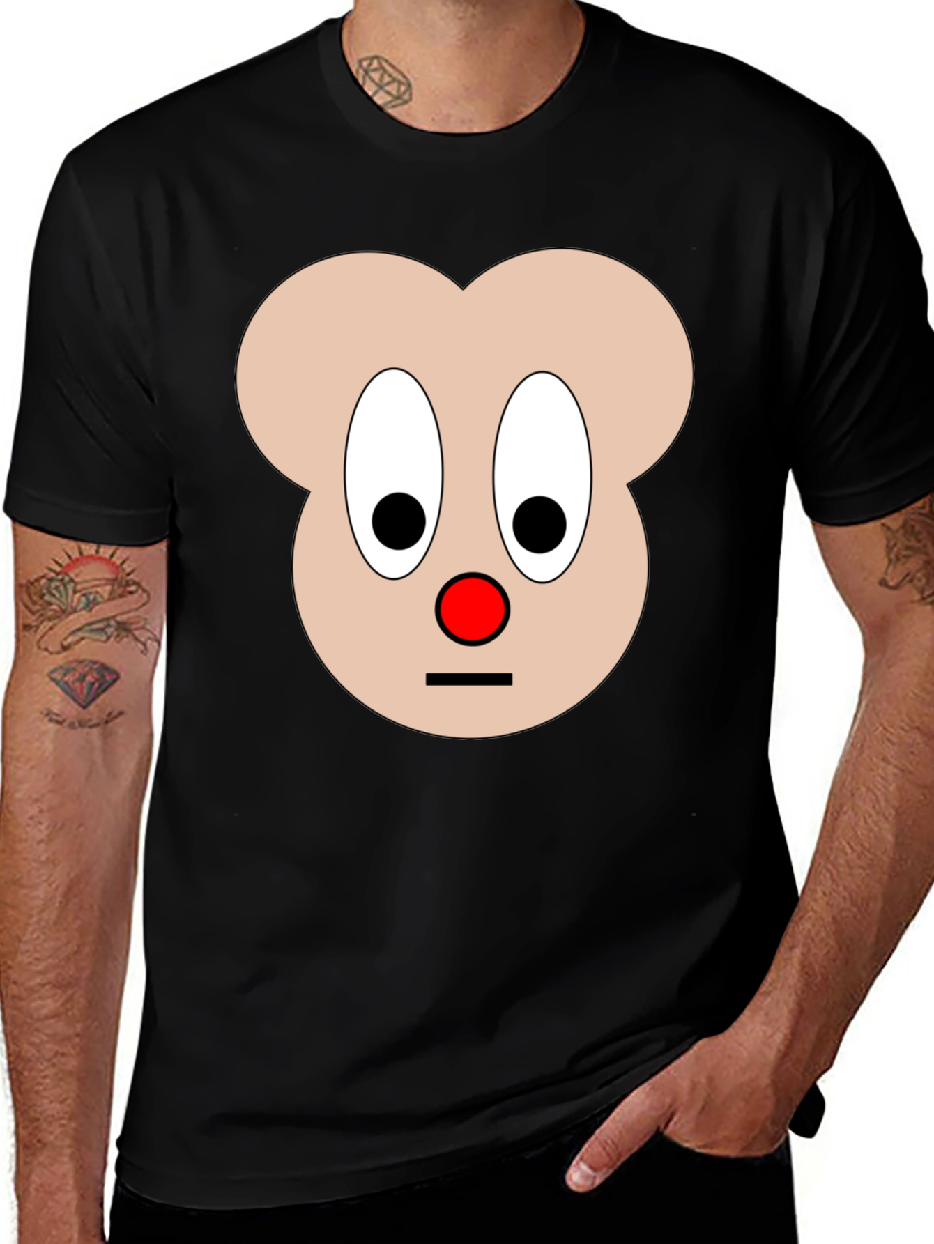 Funny Cartoon Face Graphic T-Shirt - Black