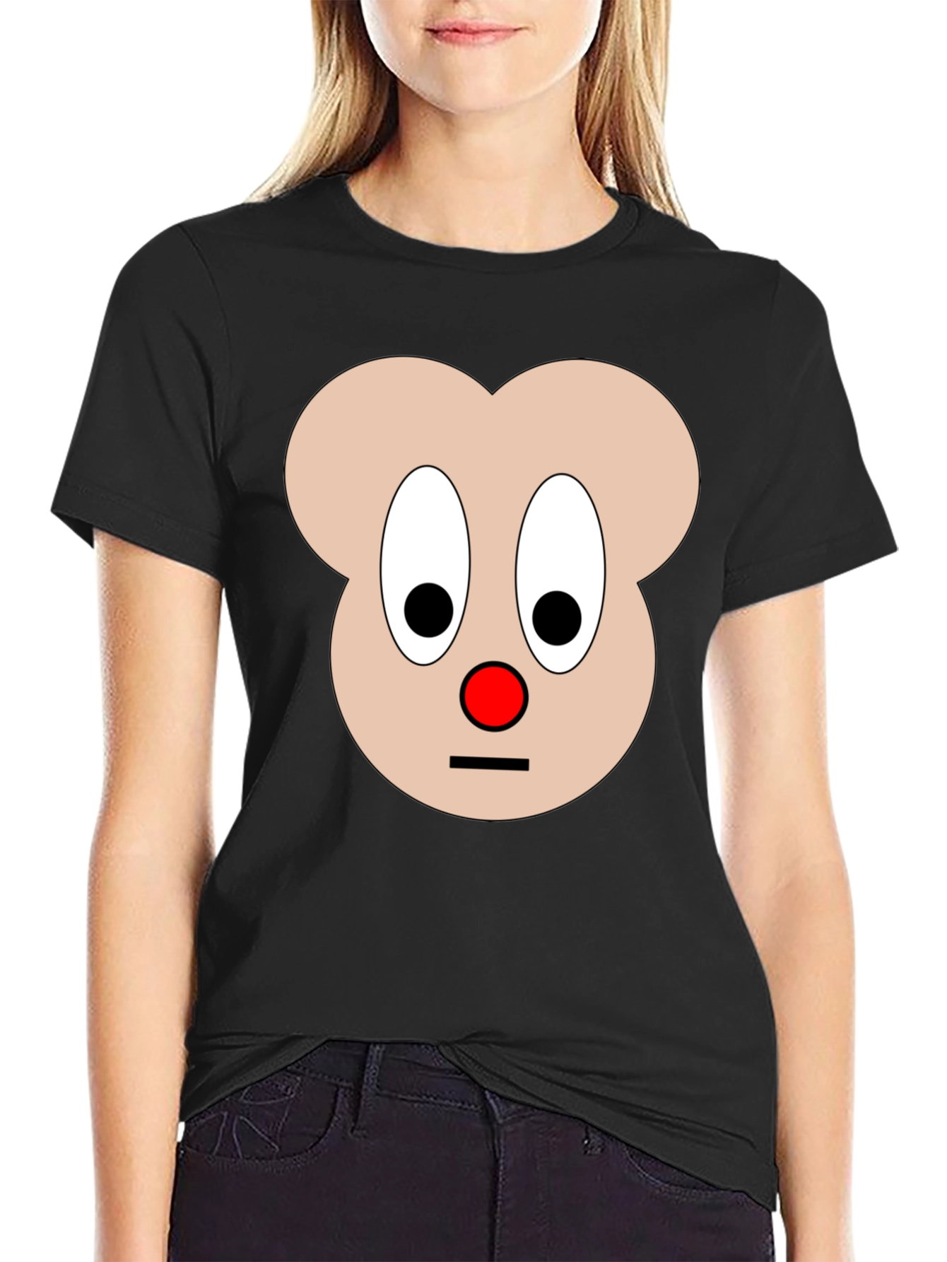 Funny Cartoon Face Graphic T-Shirt - Black