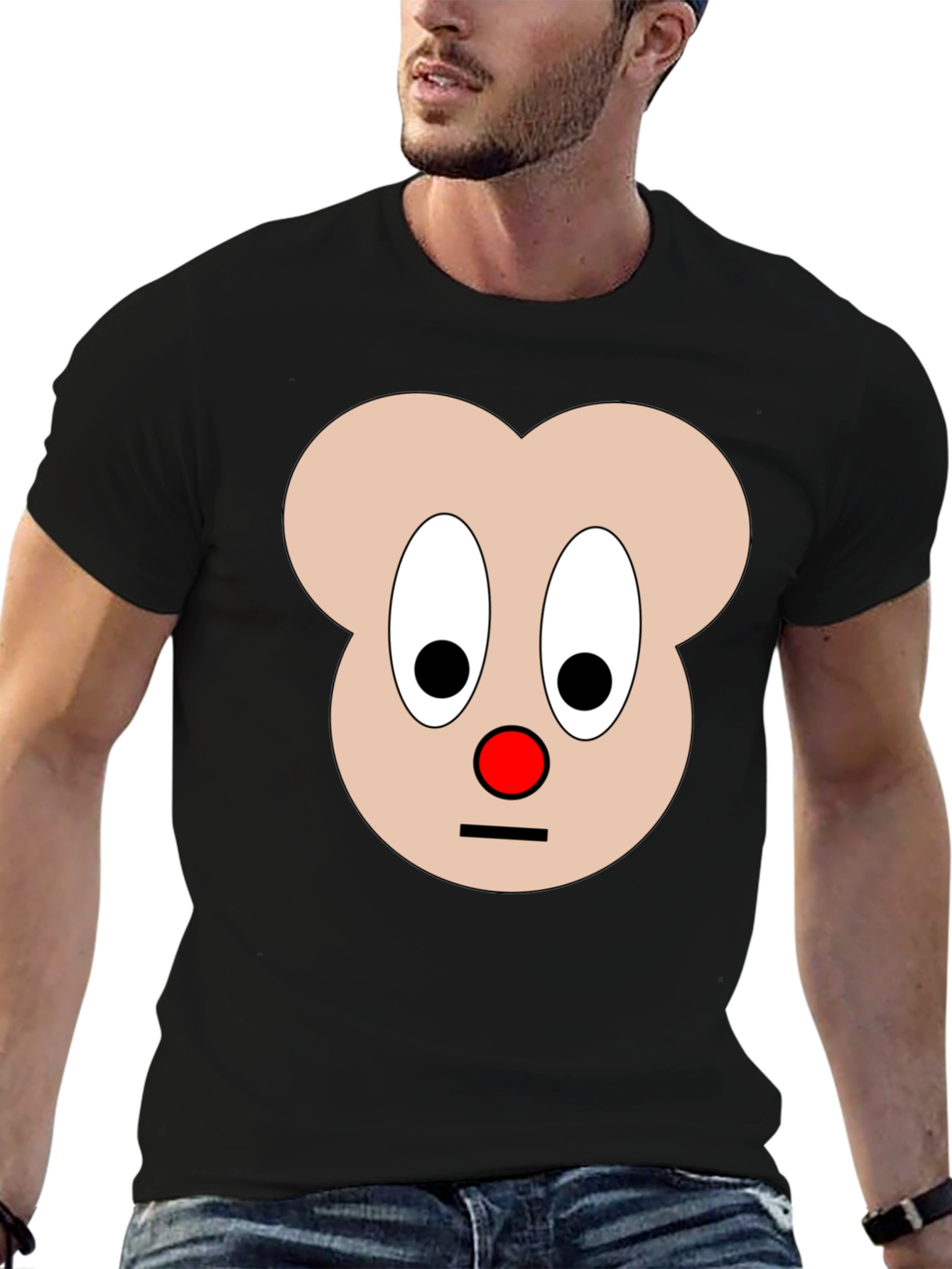 Funny Cartoon Face Graphic T-Shirt - Black
