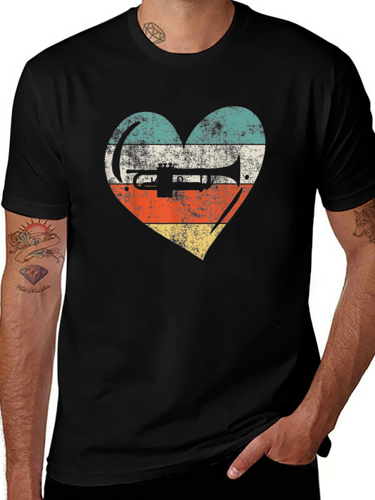 Retro Trumpet Heart T-Shirt - Vintage Style Musician Tee