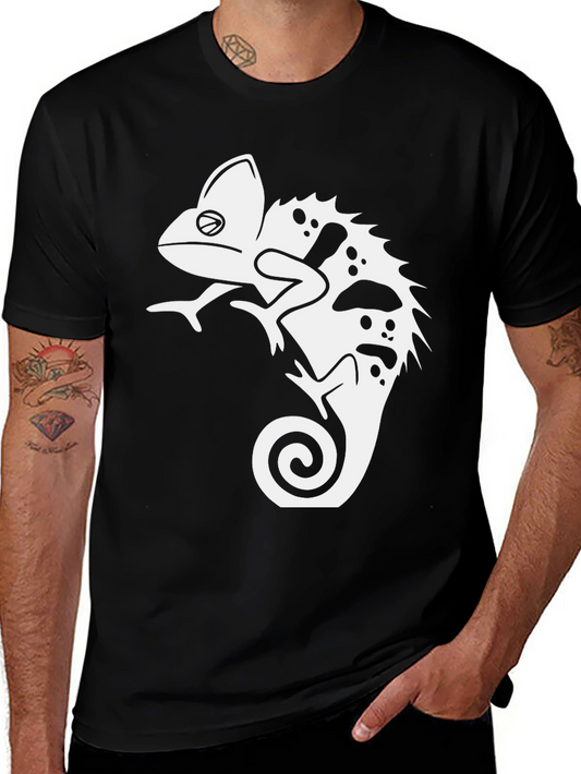 Black T-Shirt with Chameleon Graphic Print