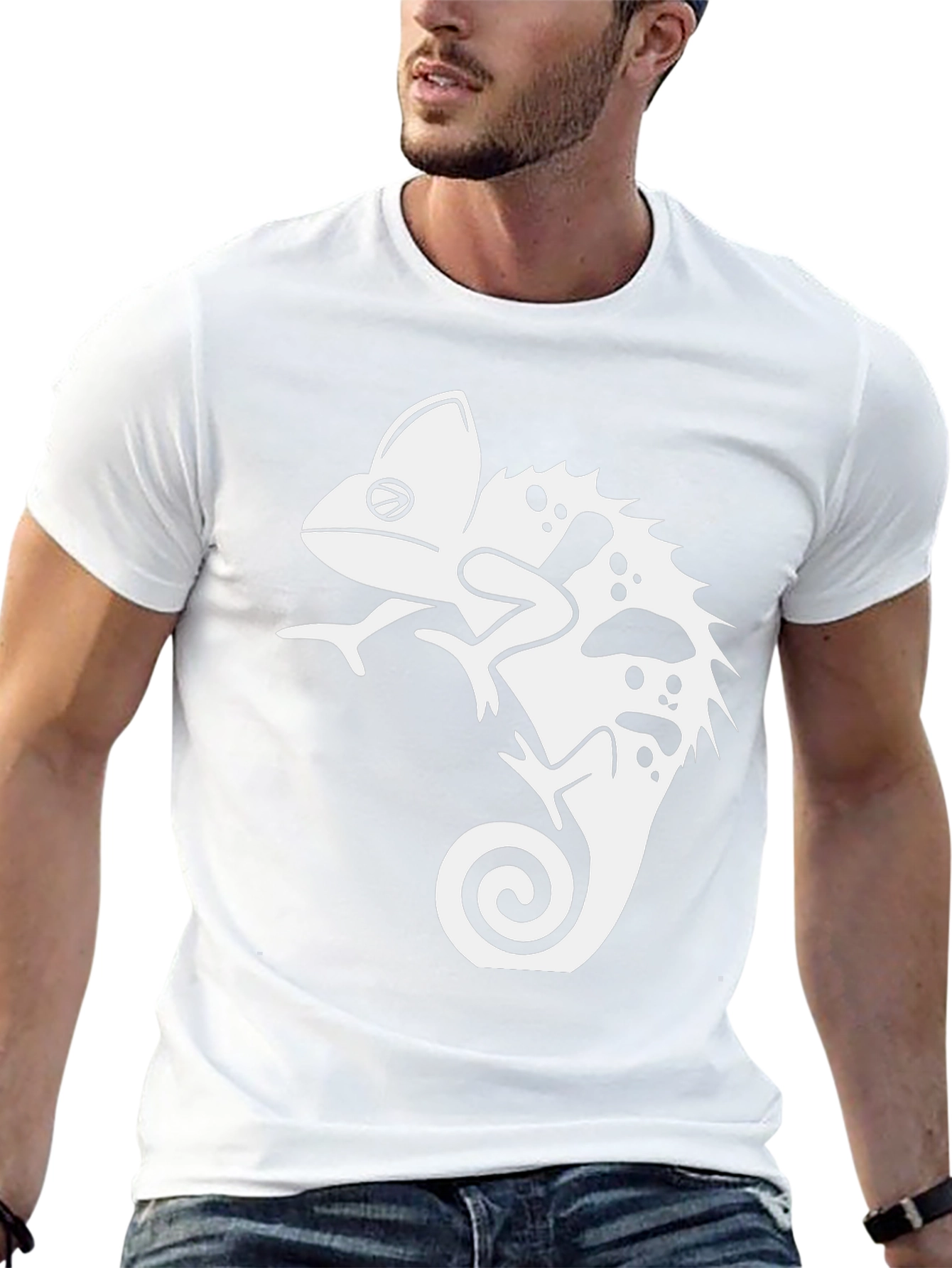 Black T-Shirt with Chameleon Graphic Print