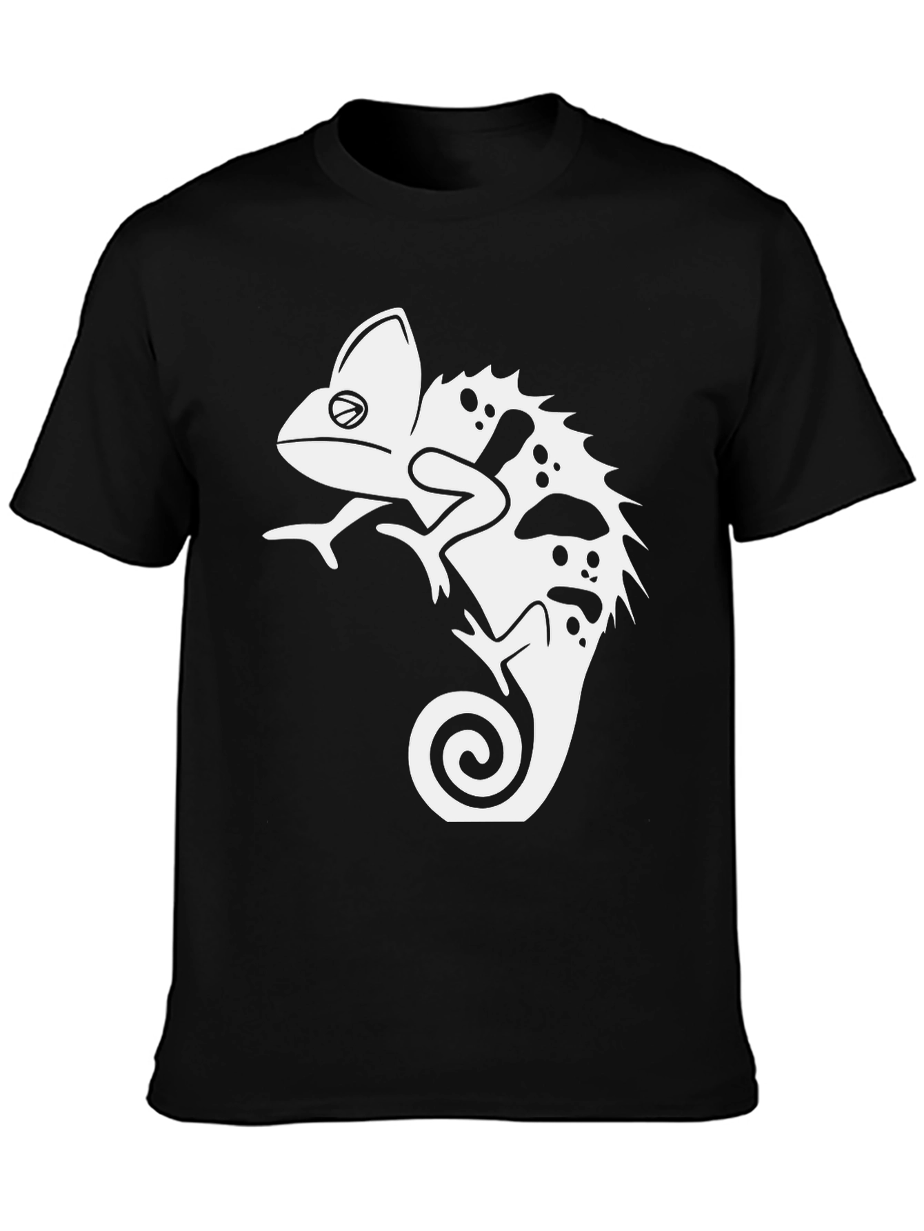 Black T-Shirt with Chameleon Graphic Print