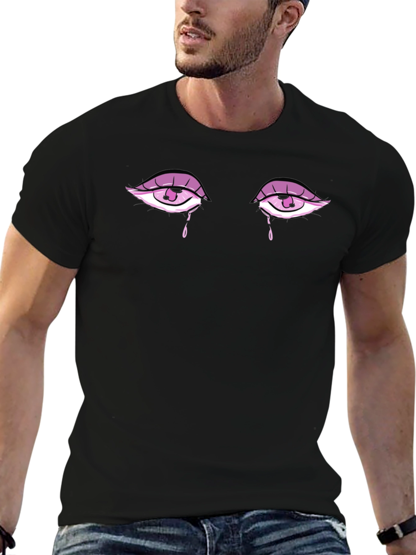 Teary Eyes Graphic Tee - Stylish Unisex Black T-Shirt