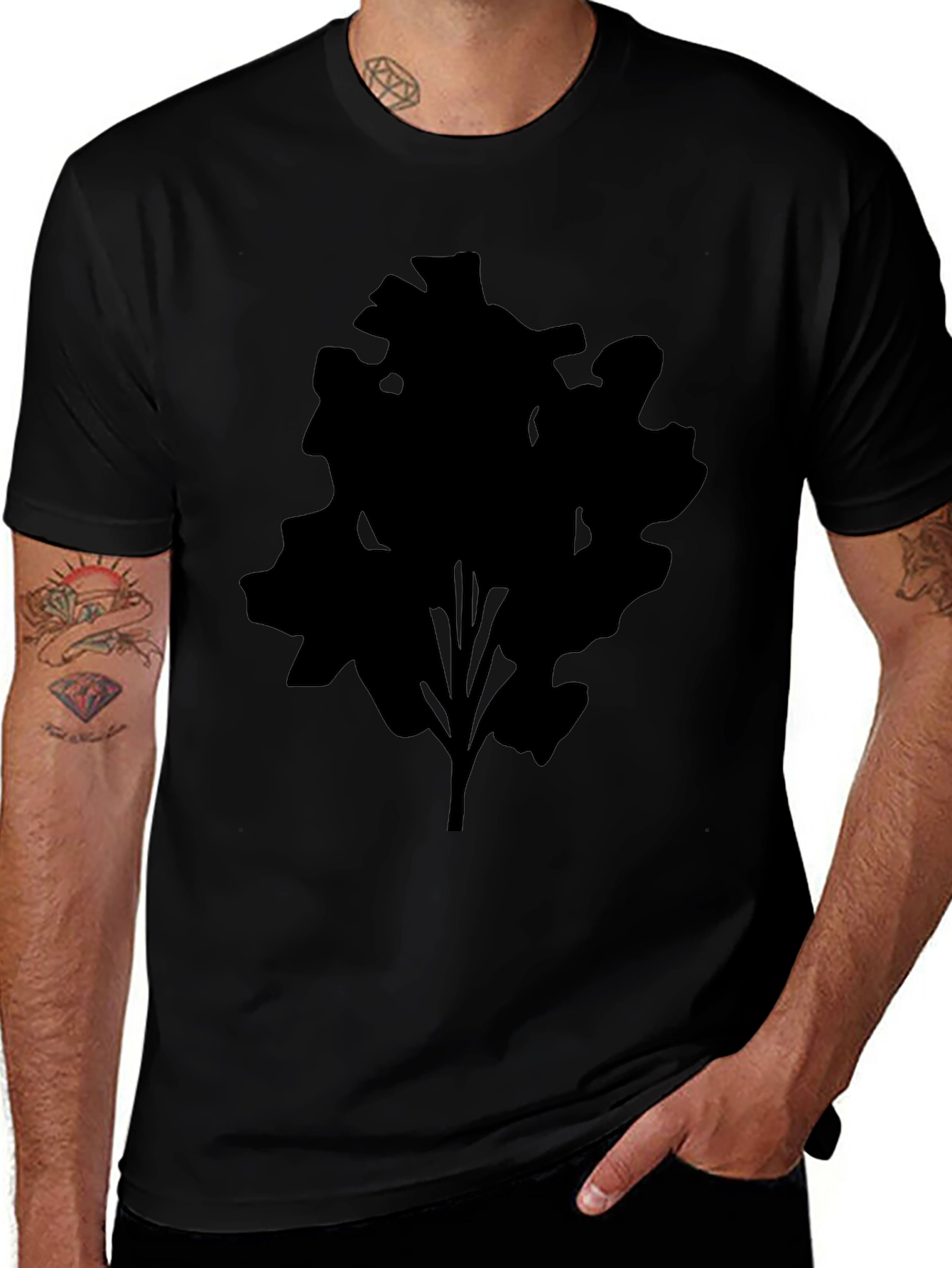 Mens Black T-Shirt with Abstract Tree Silhouette Design