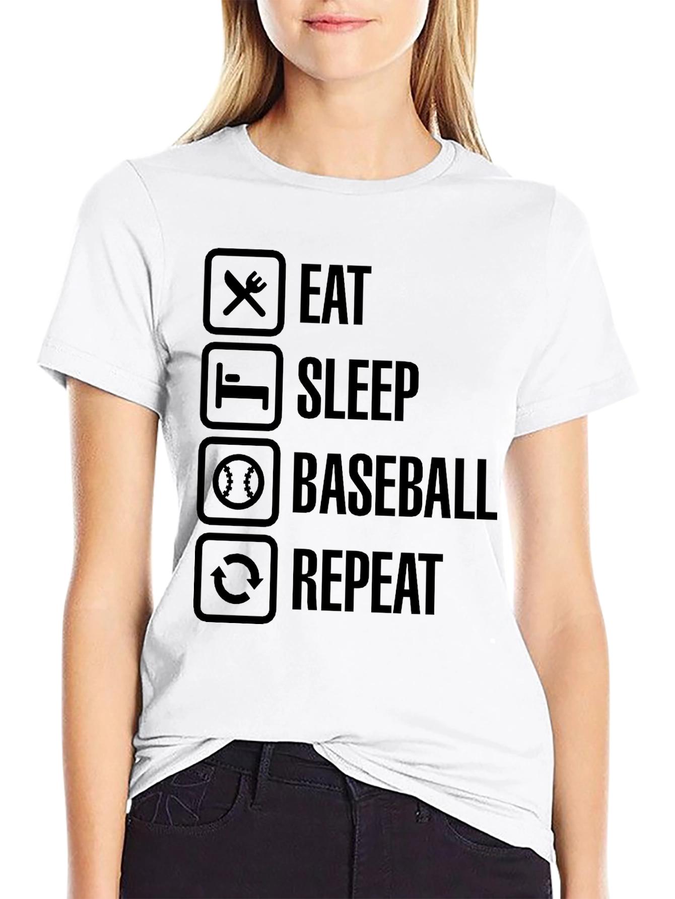 Eat Sleep Baseball Repeat Black Graphic Tee
