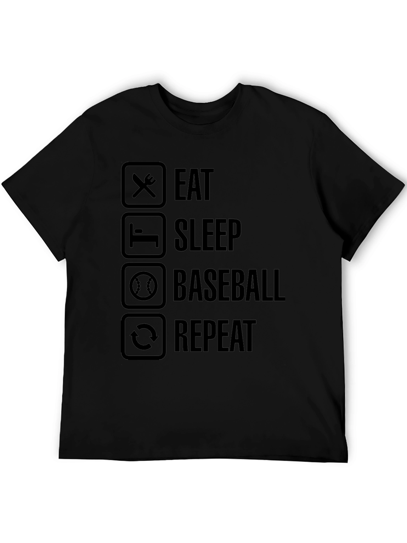 Eat Sleep Baseball Repeat Black Graphic Tee