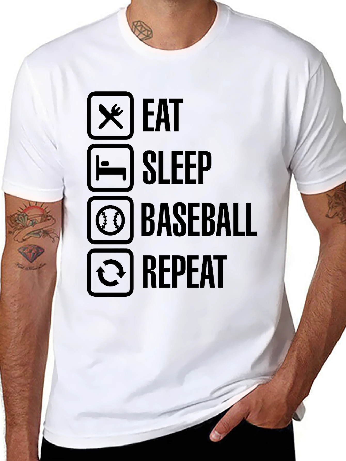 Eat Sleep Baseball Repeat Black Graphic Tee