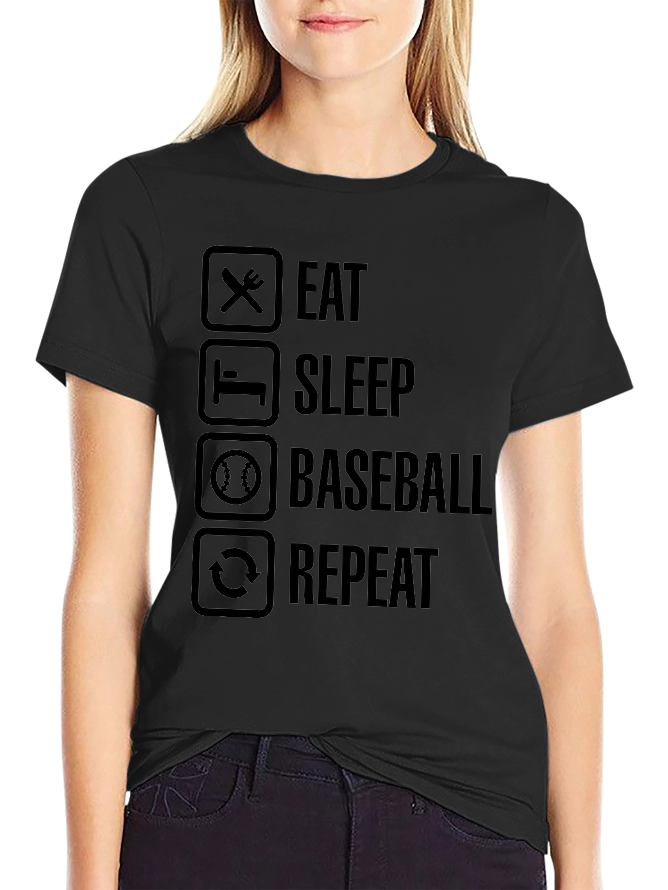 Eat Sleep Baseball Repeat Black Graphic Tee