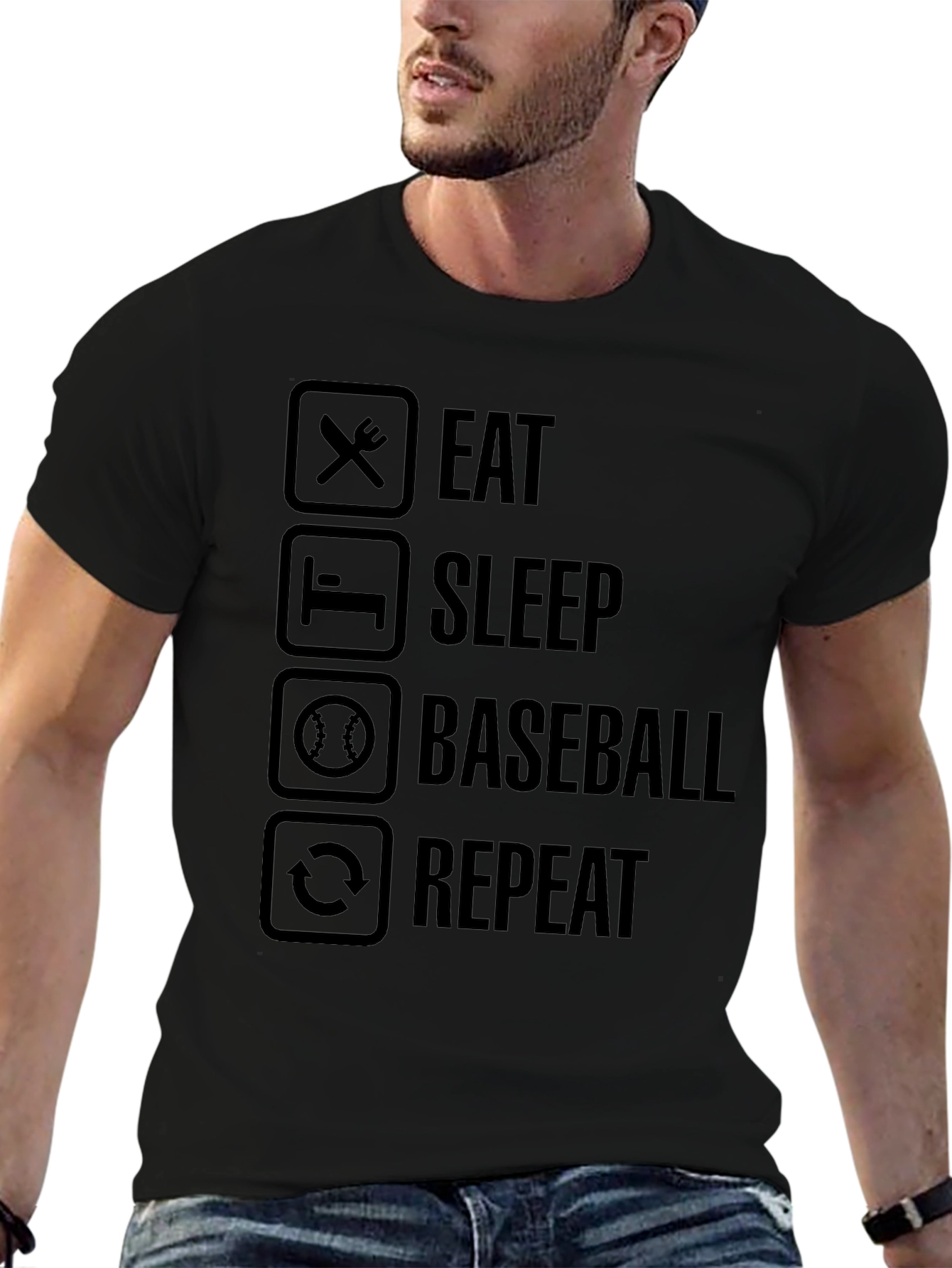 Eat Sleep Baseball Repeat Black Graphic Tee